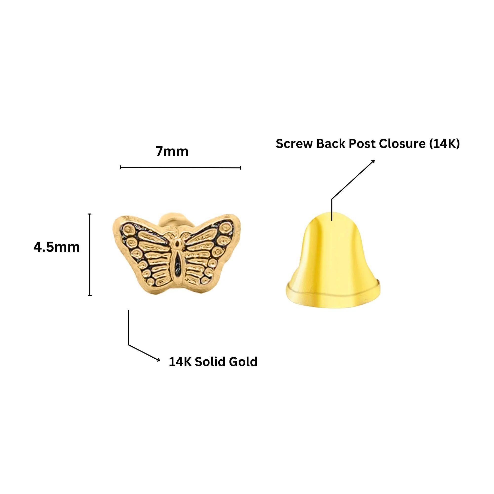 14K Solid Gold Mini Butterfly Stud Earrings on Screw Backs - Image 8