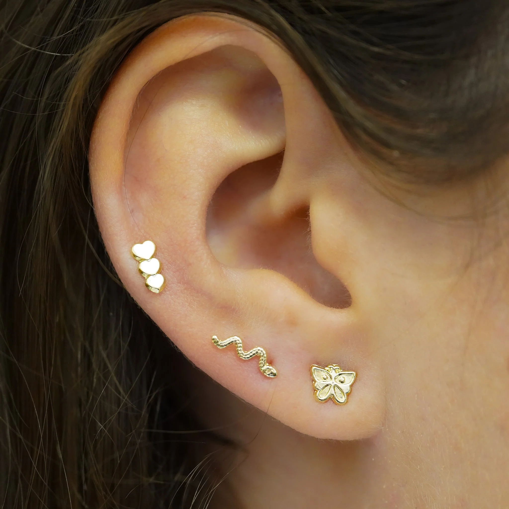 14K Solid Gold Snake Stud Earrings In Screw Back Closure - Image 11