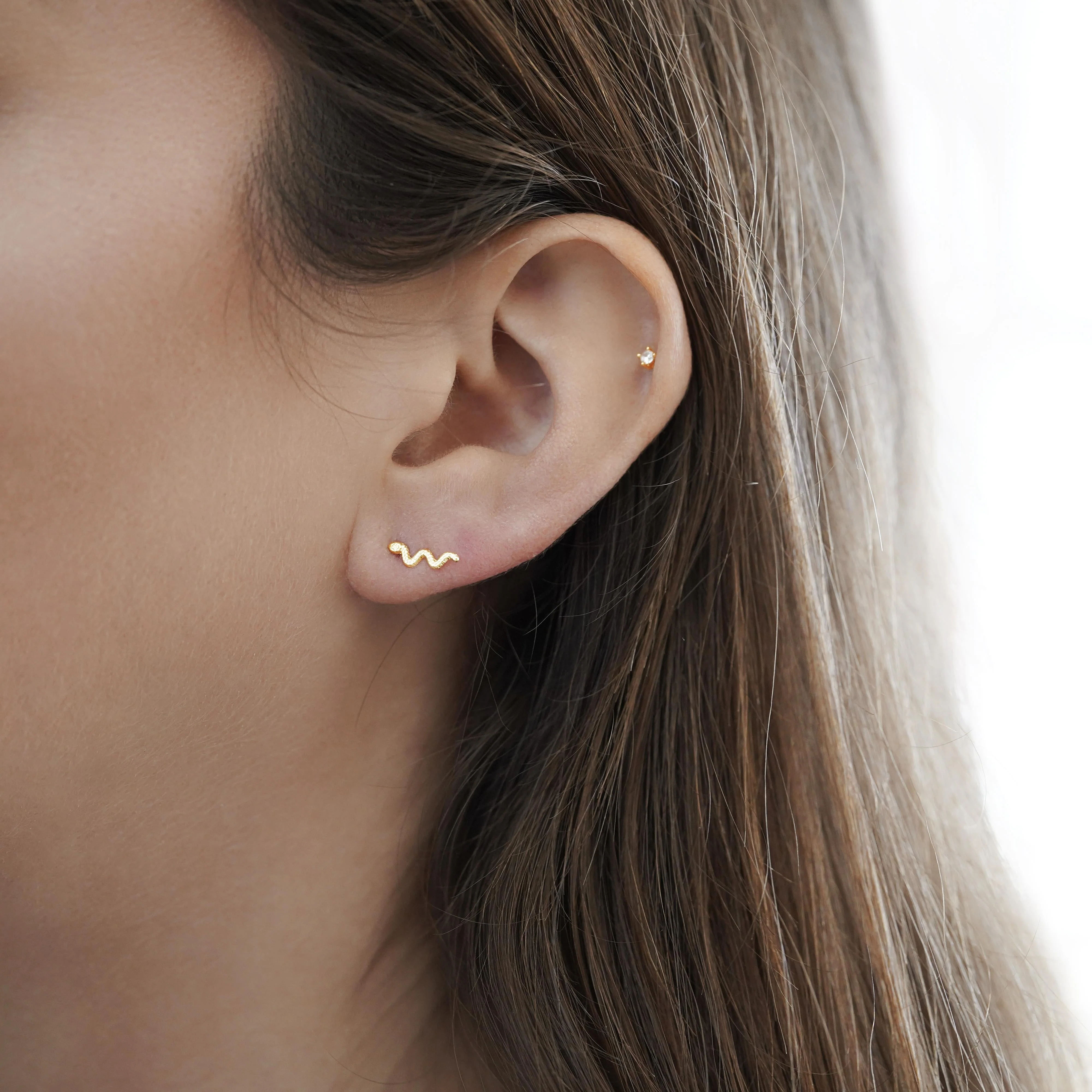 14K Solid Gold Snake Stud Earrings In Screw Back Closure - Image 2