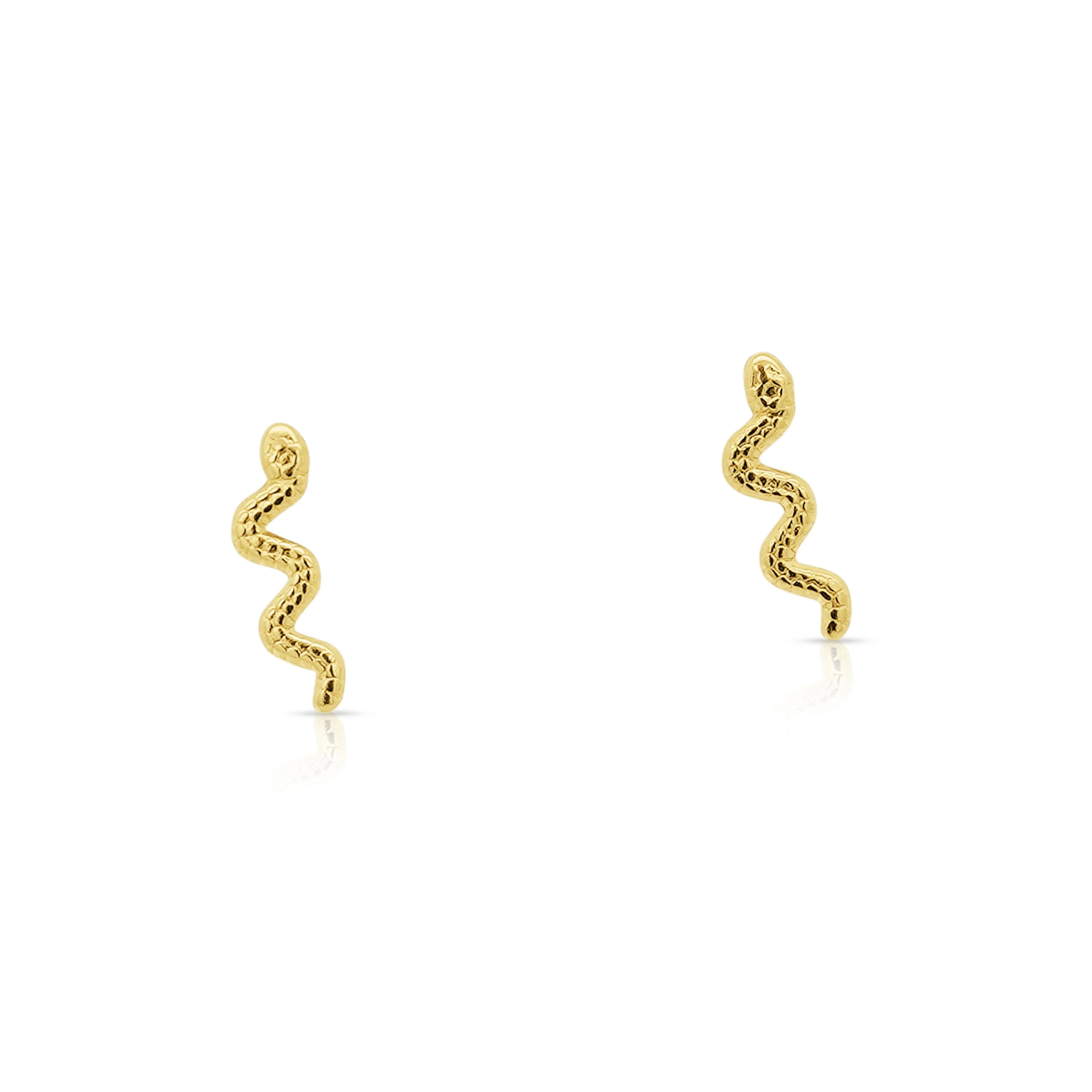 14K Solid Gold Snake Stud Earrings In Screw Back Closure - Image 3
