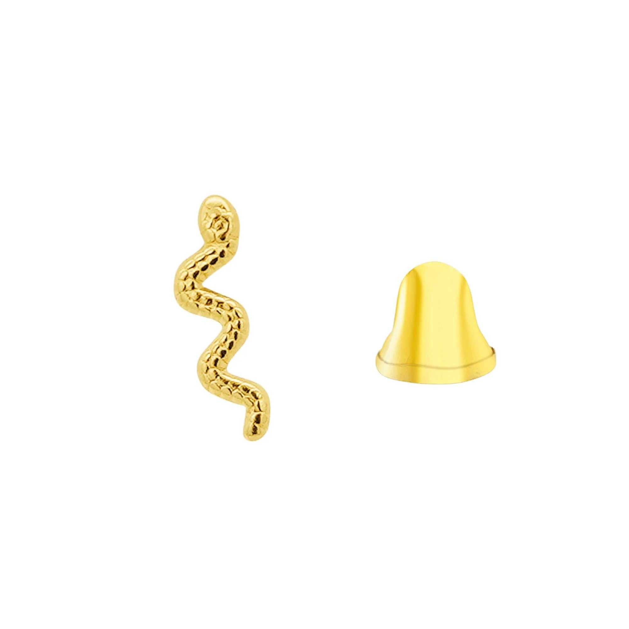 14K Solid Gold Snake Stud Earrings In Screw Back Closure - Image 4