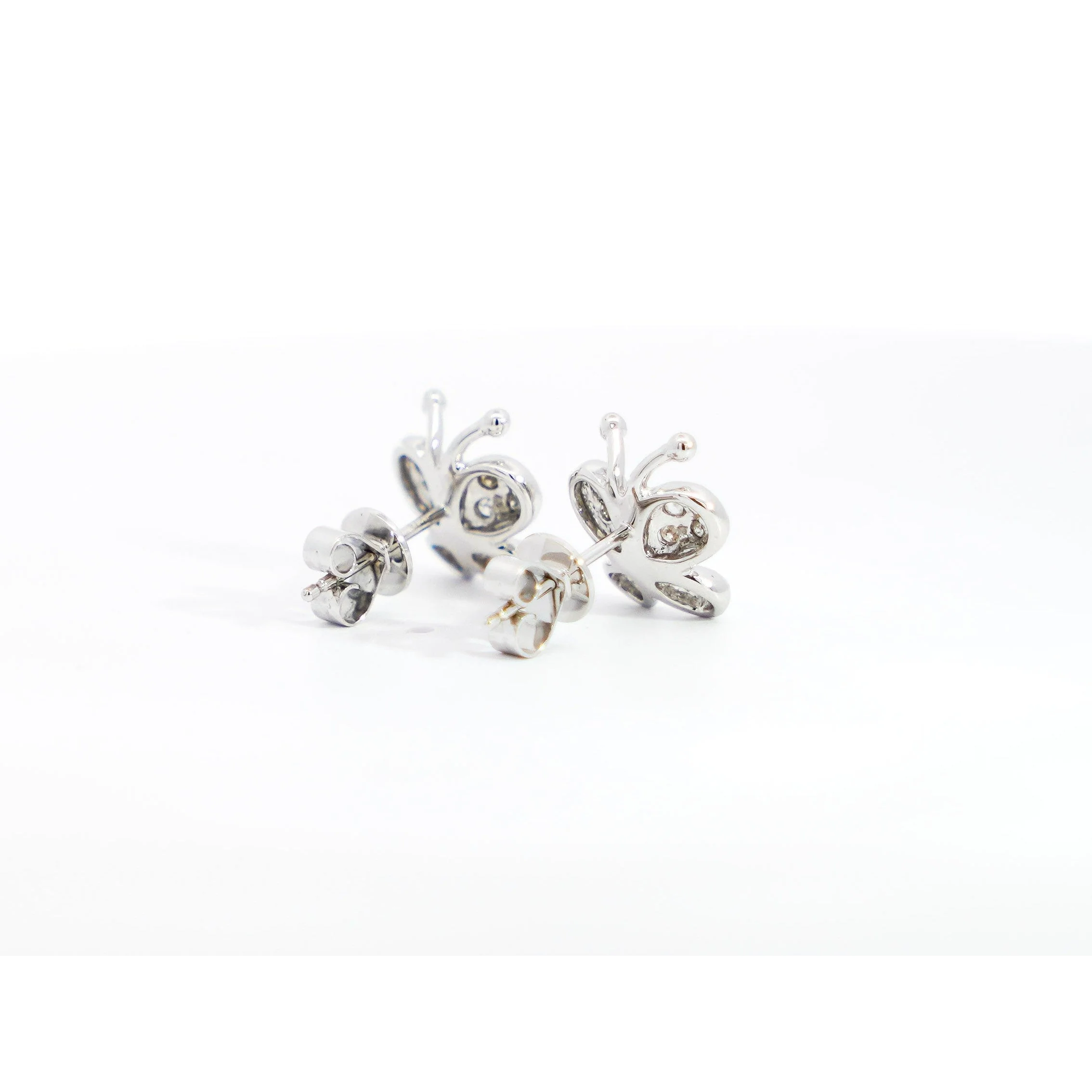 14K Solid White Gold Natural Diamond Cluster Butterfly Stud Earring - Image 5
