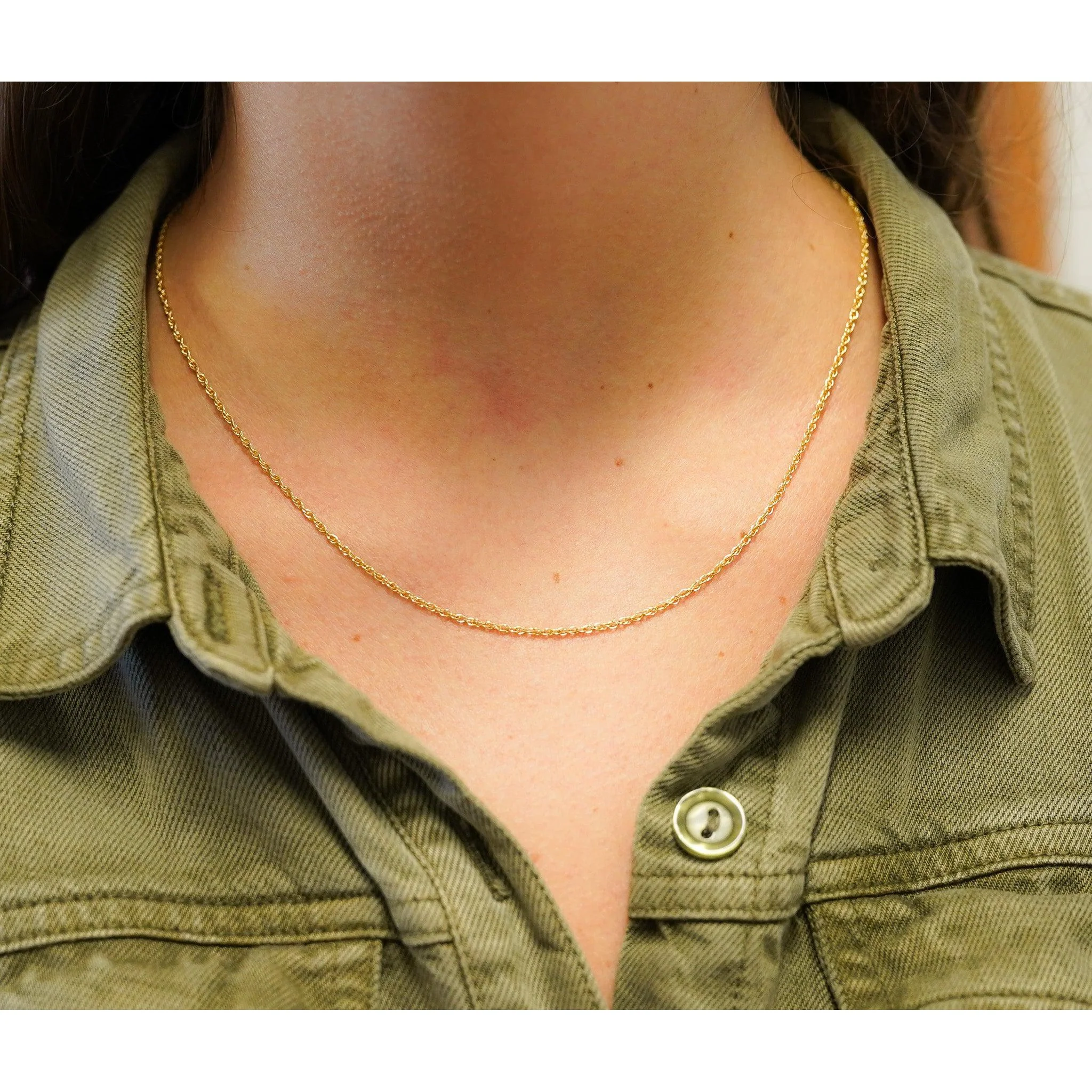 14K Solid Yellow Gold Thin 1-1.5MM Rope Chain Cable Choker Necklace 15-18" - Image 6