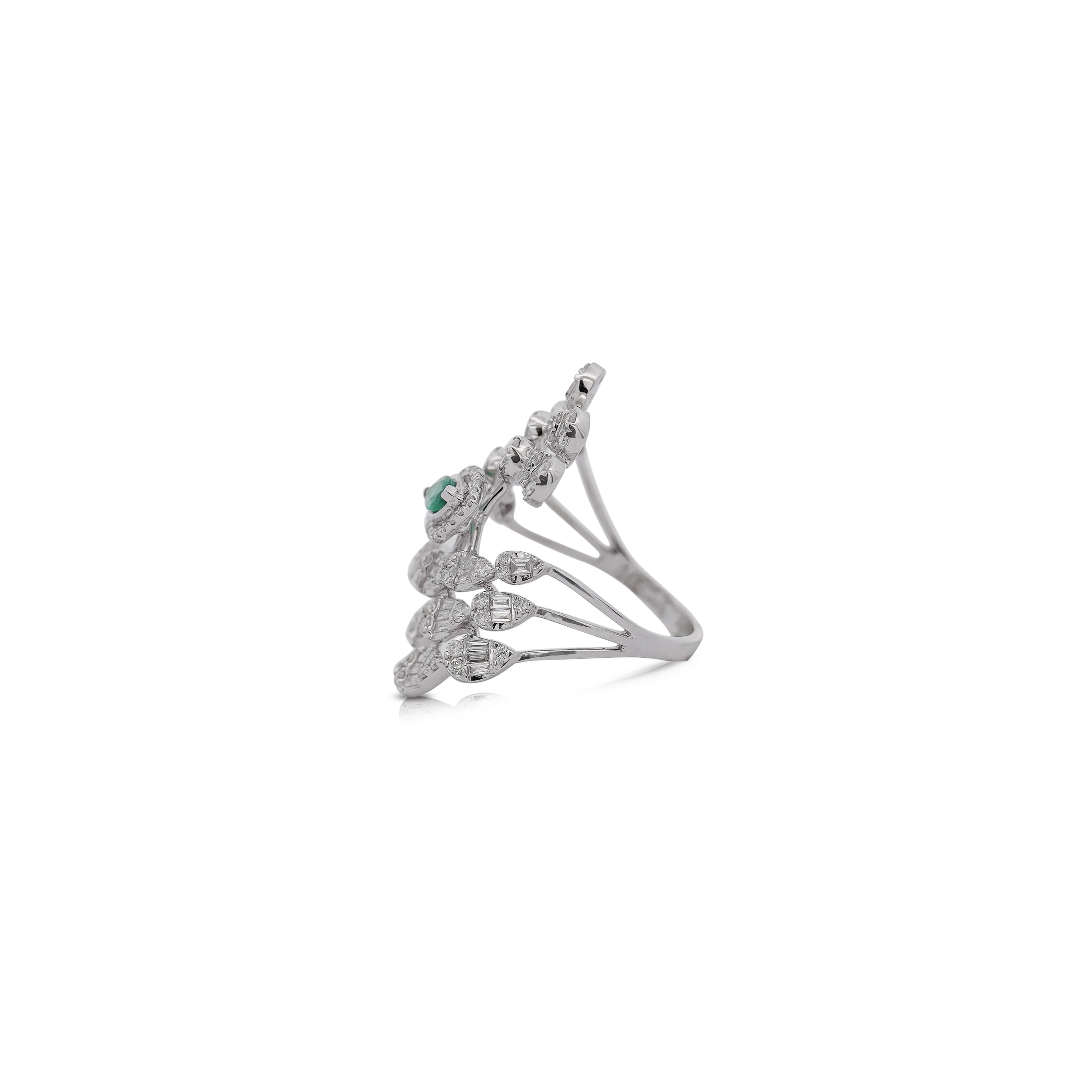 14K White Gold Bypass Diamond & Emerald Snowstorm Ring - Image 5