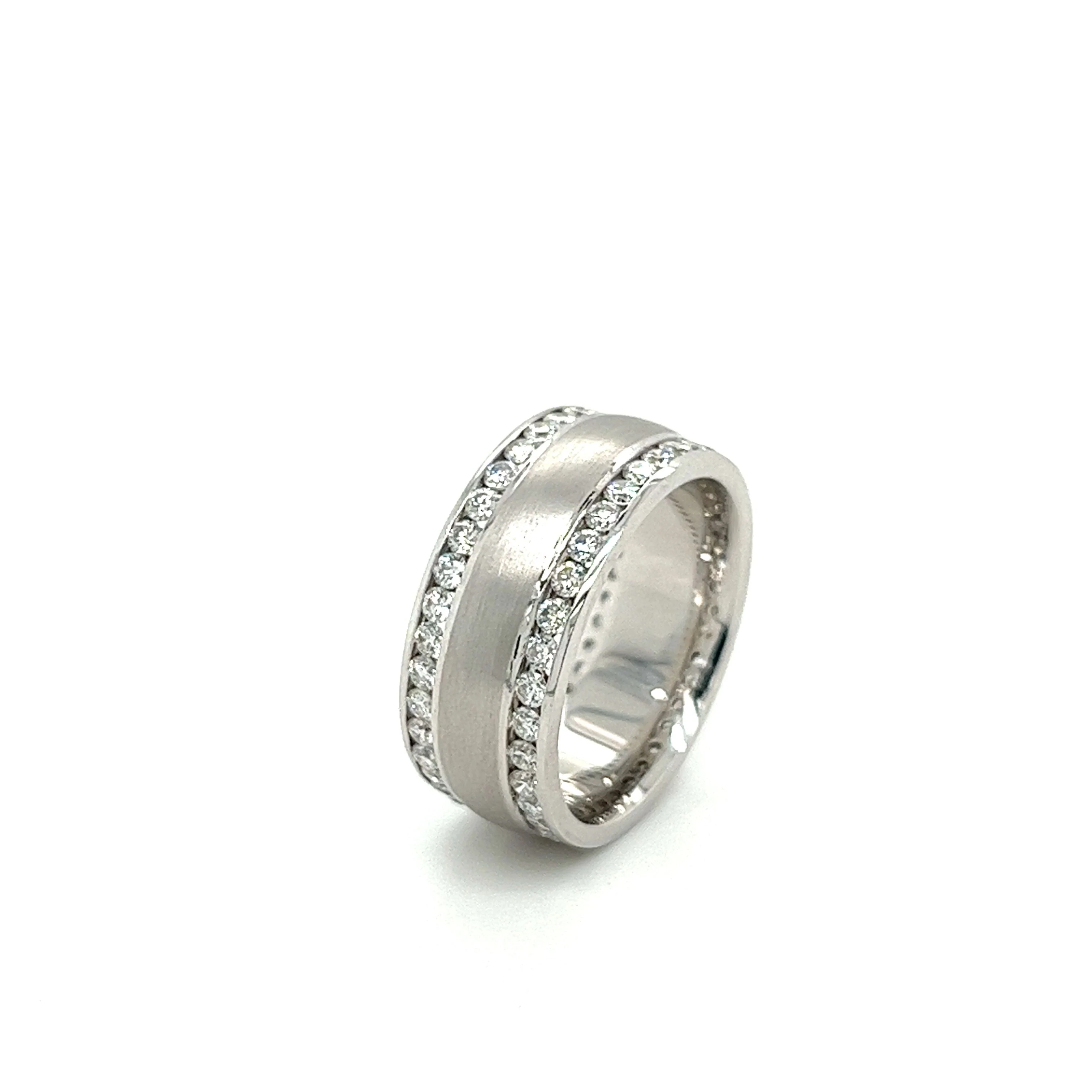 14K White Gold Double Row Diamond Band With Brushed Matte Finish Center - Image 2