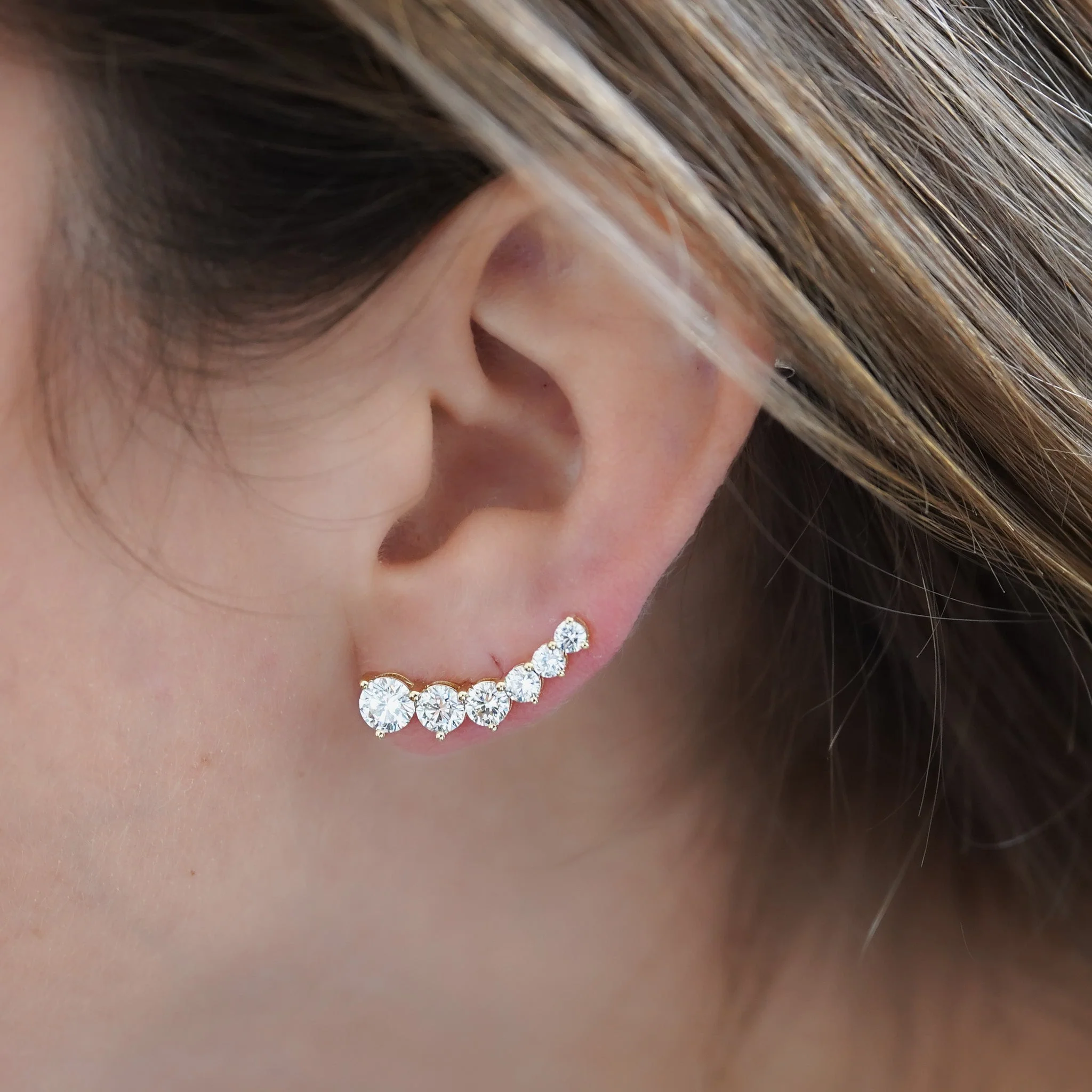 3 Carat Lab Grown Diamond Graduated Ear Climber Earring - Image 3