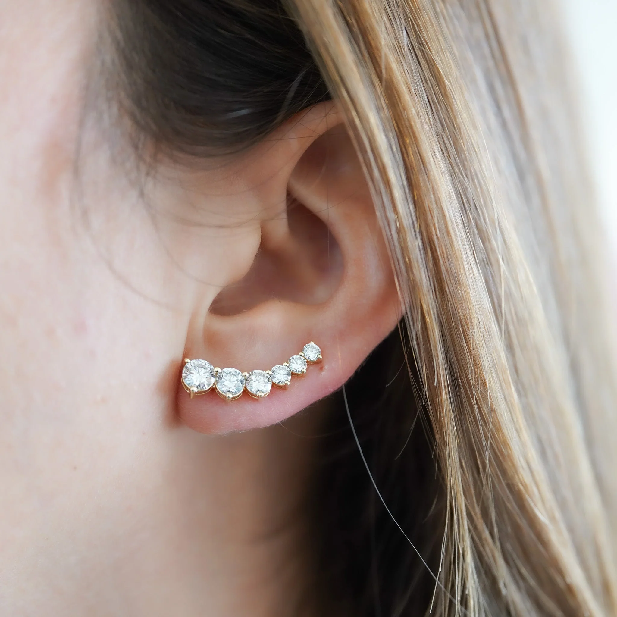3 Carat Lab Grown Diamond Graduated Ear Climber Earring - Image 4