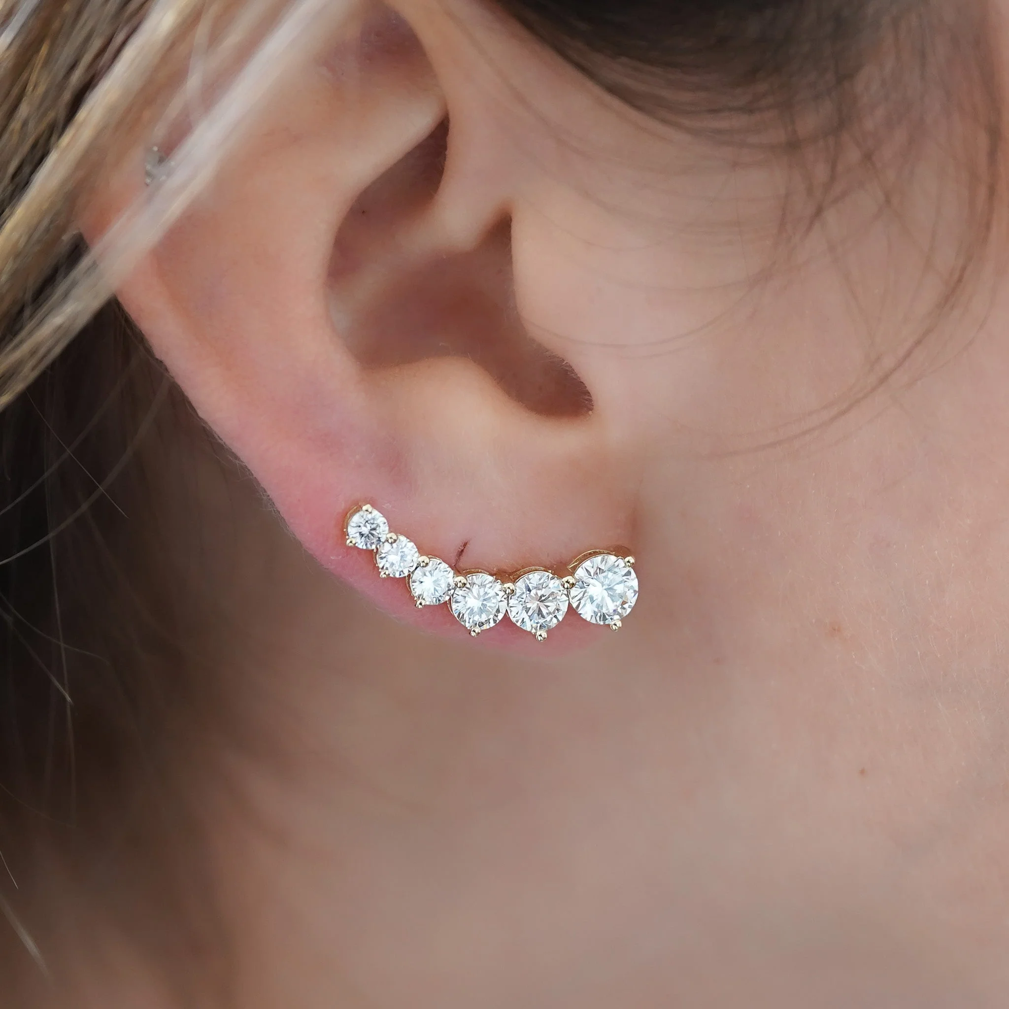 3 Carat Lab Grown Diamond Graduated Ear Climber Earring - Image 5