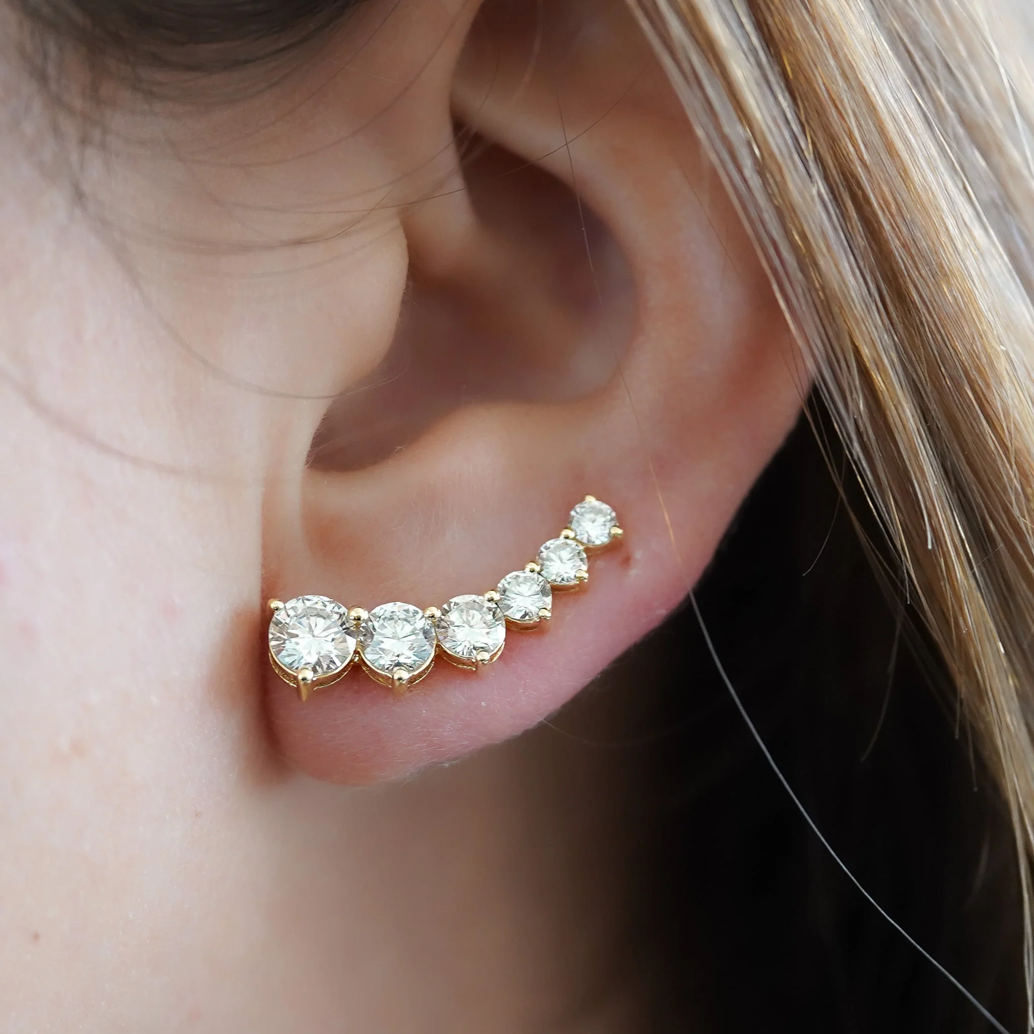 3 Carat Lab Grown Diamond Graduated Ear Climber Earring - Image 6