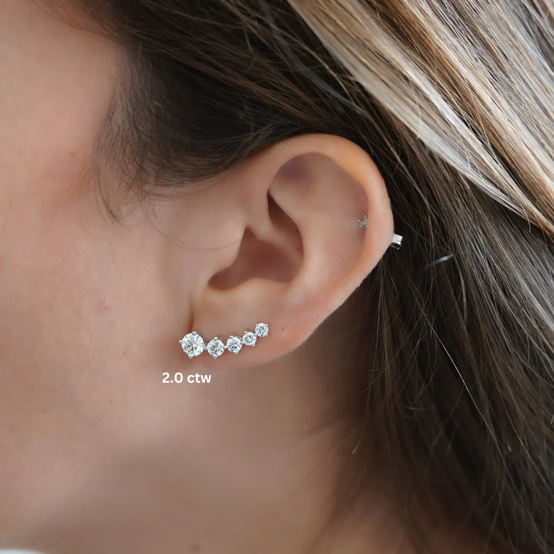 3 Carat Lab Grown Diamond Graduated Ear Climber Earring - Image 8