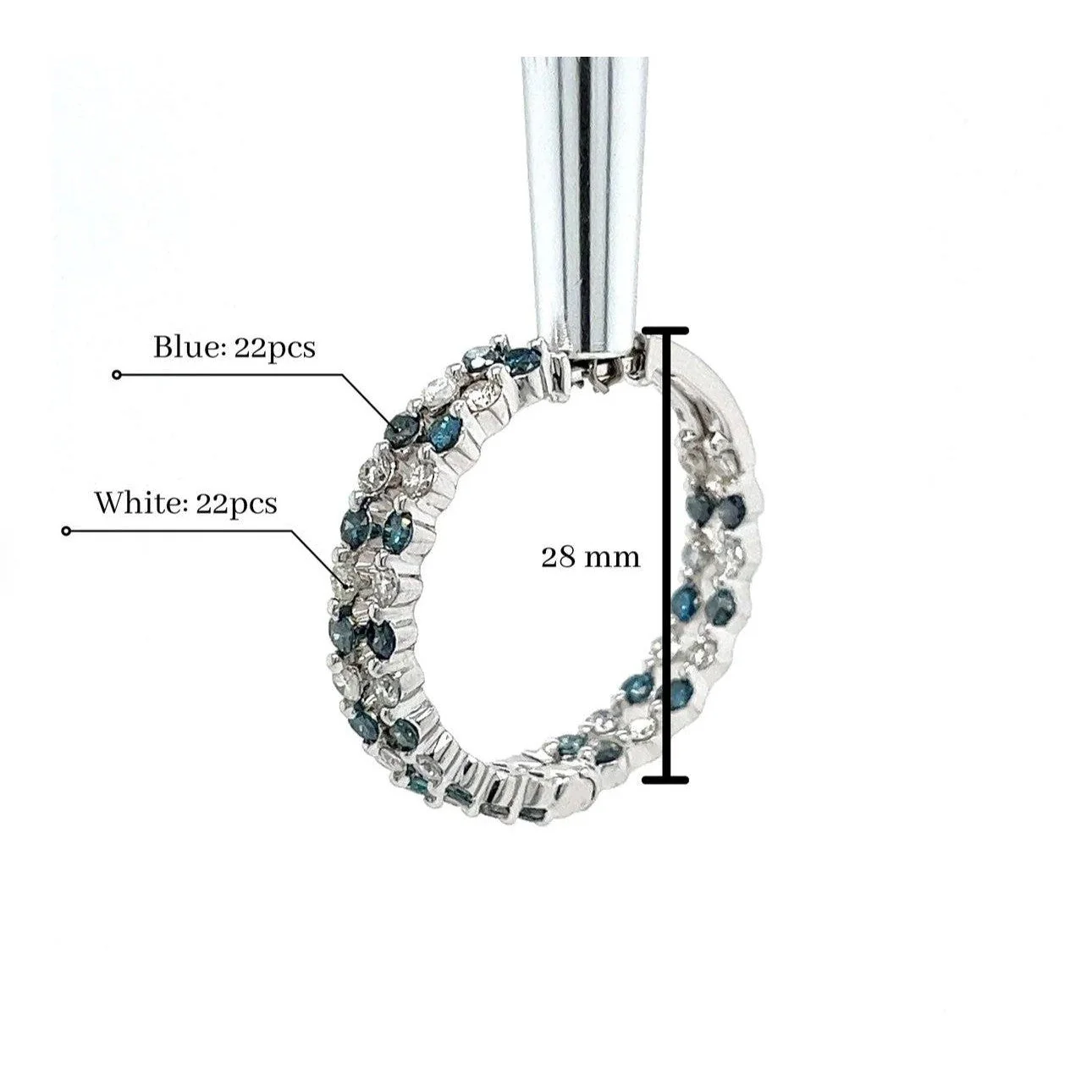 14k White Gold Inside Out Hoop Earrings with White & Blue Diamonds - Image 4