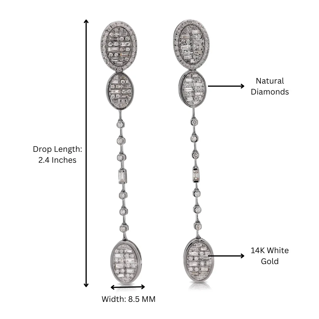 14K White Gold Oval 1 Carat Diamond Cluster Drop Dangle Earrings - Image 5