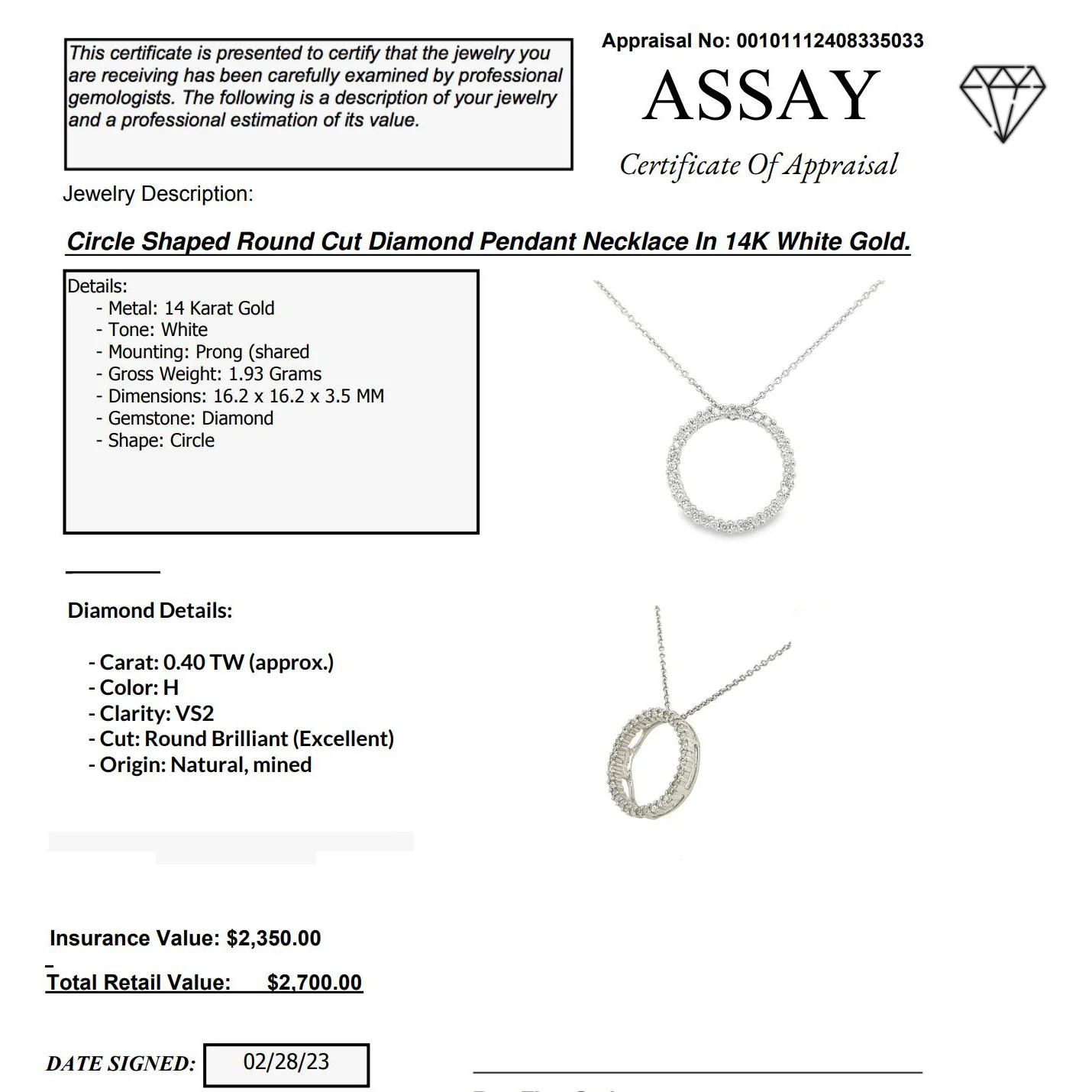 14K White Gold Round Diamond Open Circle Connecting Pendant - Image 6
