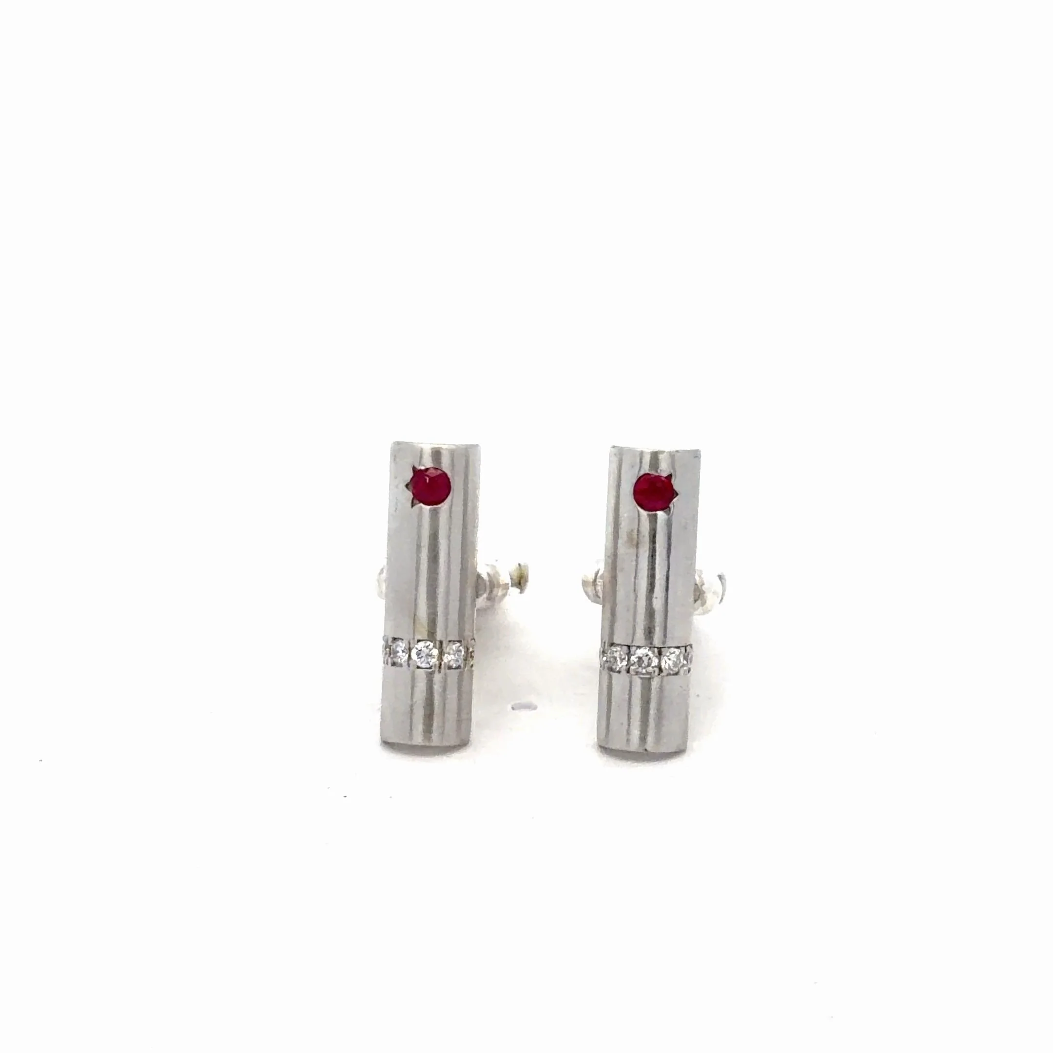 14K White Gold Ruby and Diamond Cufflinks