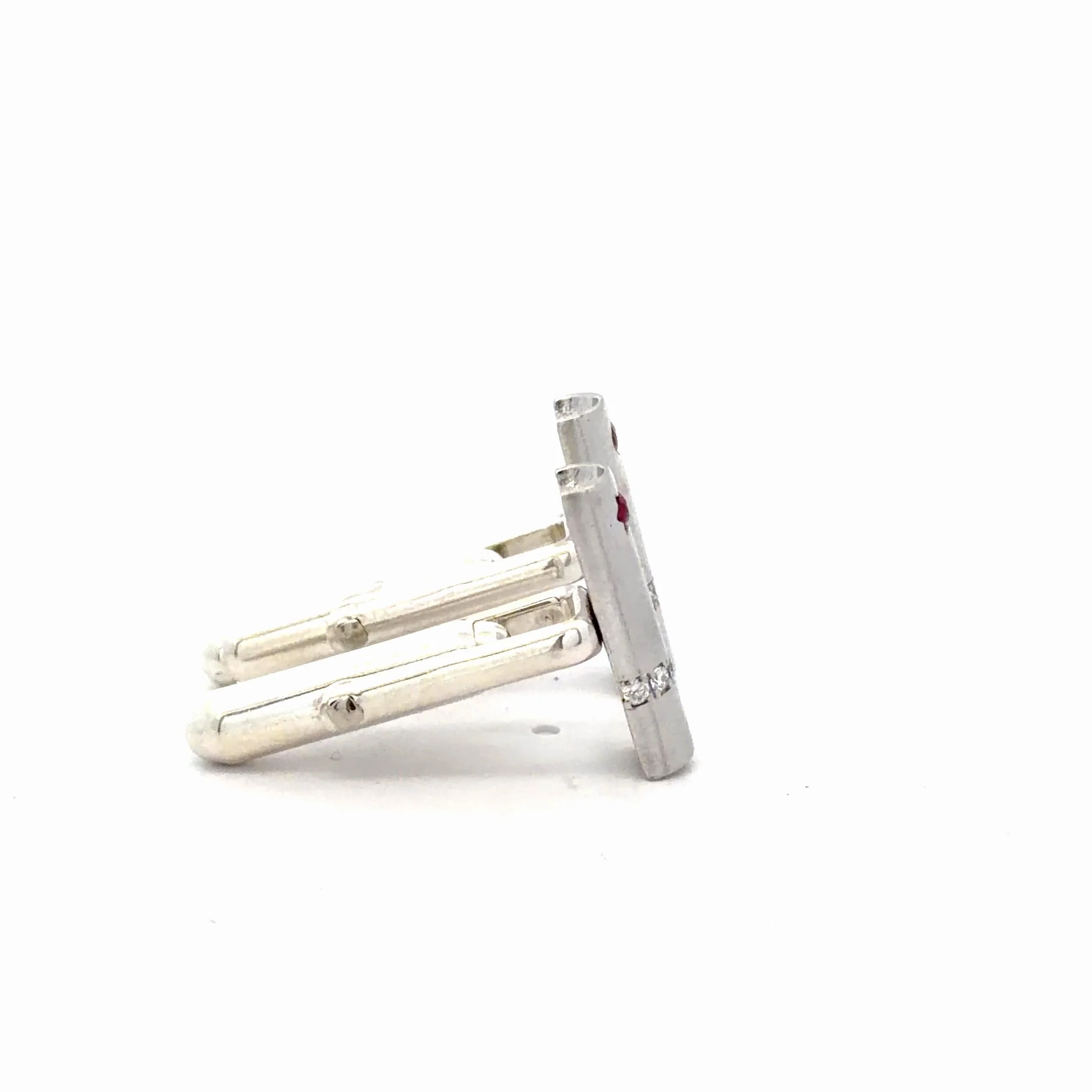 14K White Gold Ruby and Diamond Cufflinks - Image 2