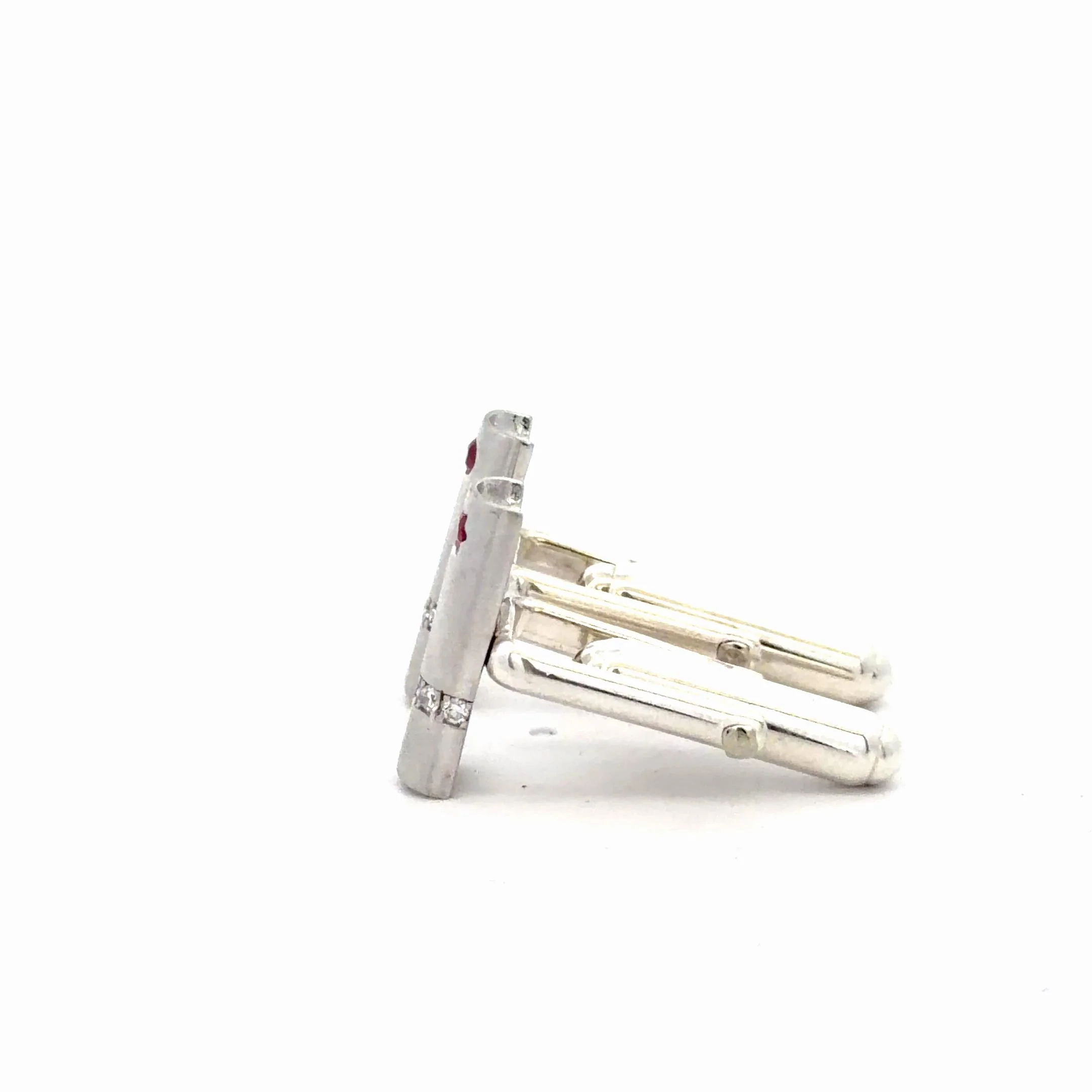 14K White Gold Ruby and Diamond Cufflinks - Image 4