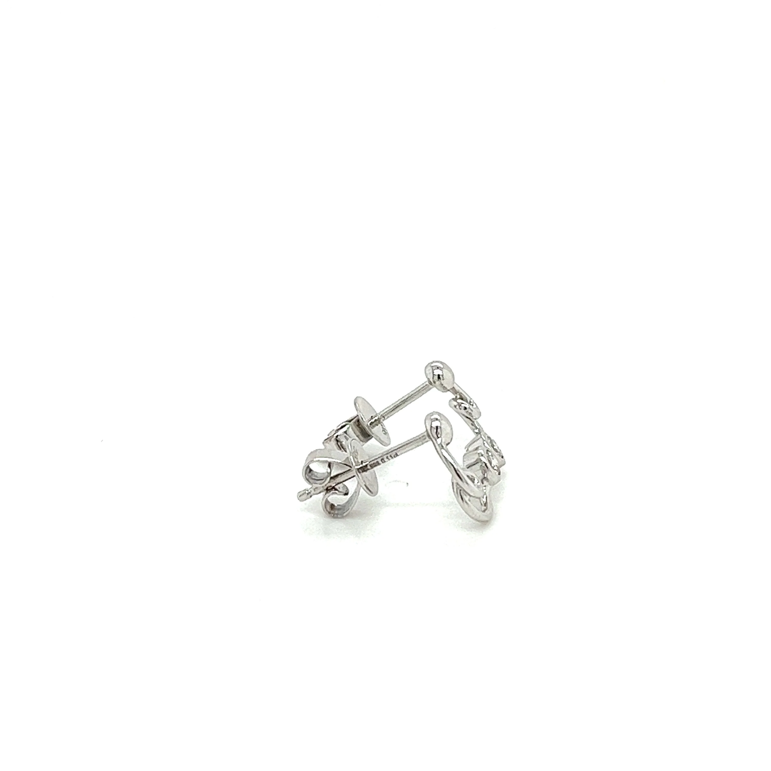 14K White Gold Swirl Earrings With Round Bezel Set Diamonds - Image 3