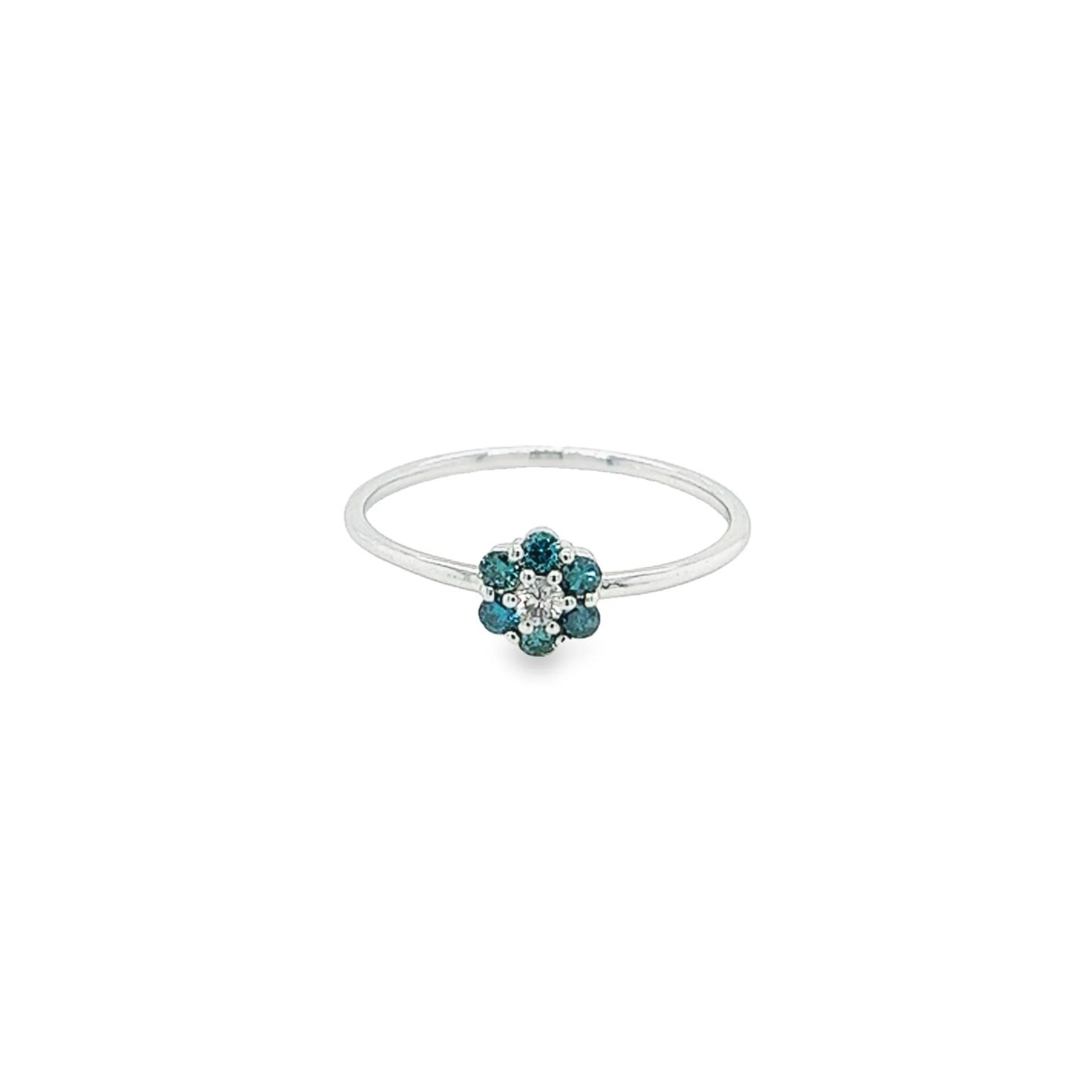 14K White Gold Blue and White Diamond 1MM Daisy Flower Ring - Image 2