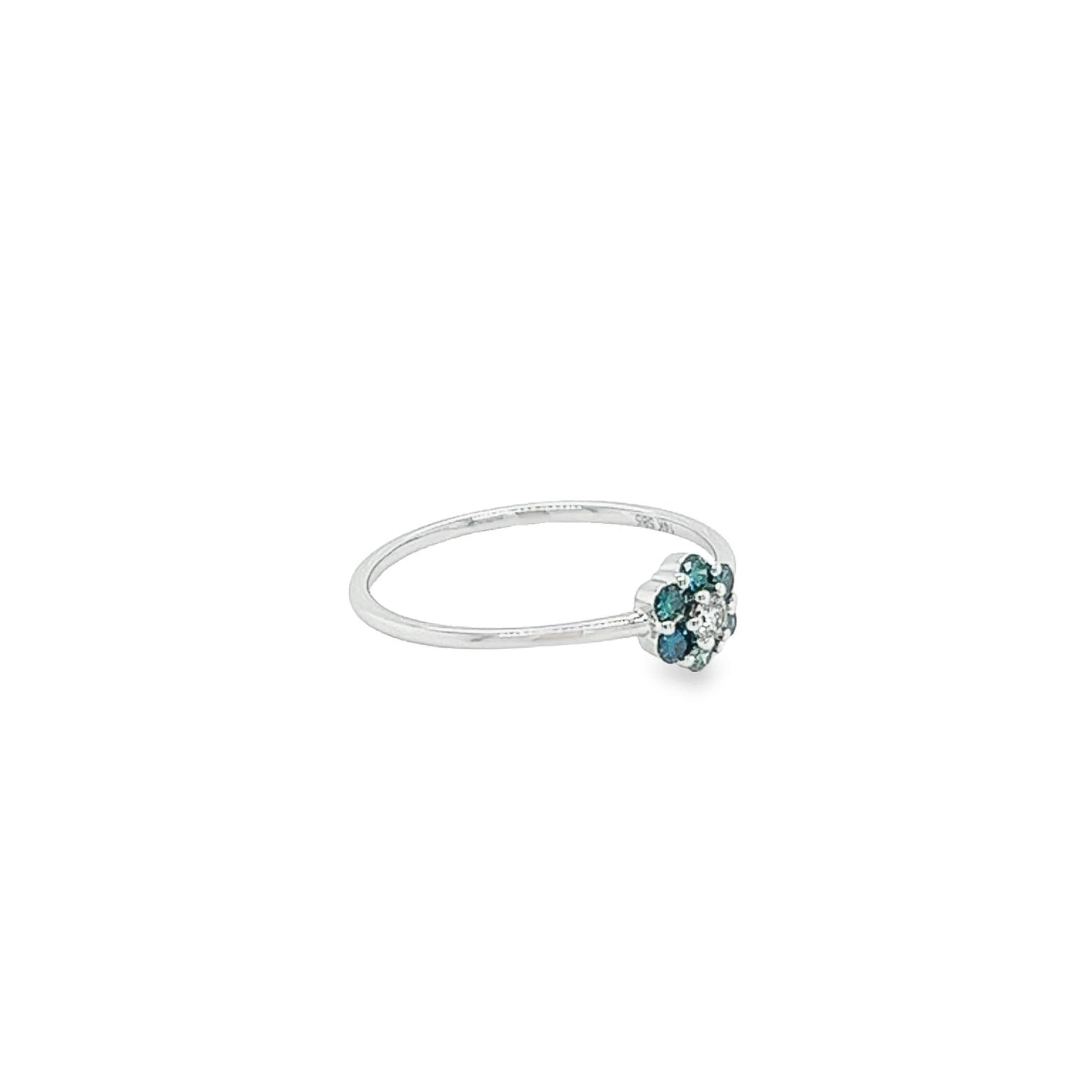 14K White Gold Blue and White Diamond 1MM Daisy Flower Ring - Image 4