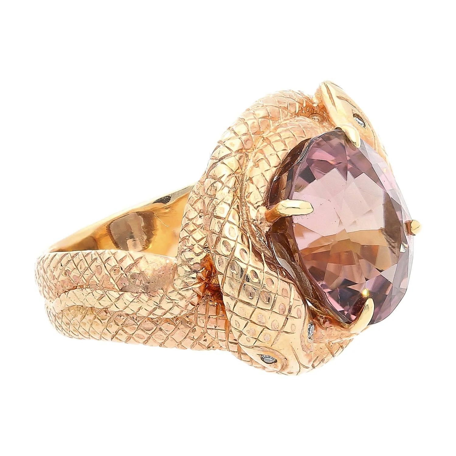 14K Solid Gold Wrapping Serpentine Snake Ring With 10 Carat Pink Tourmaline - Image 3