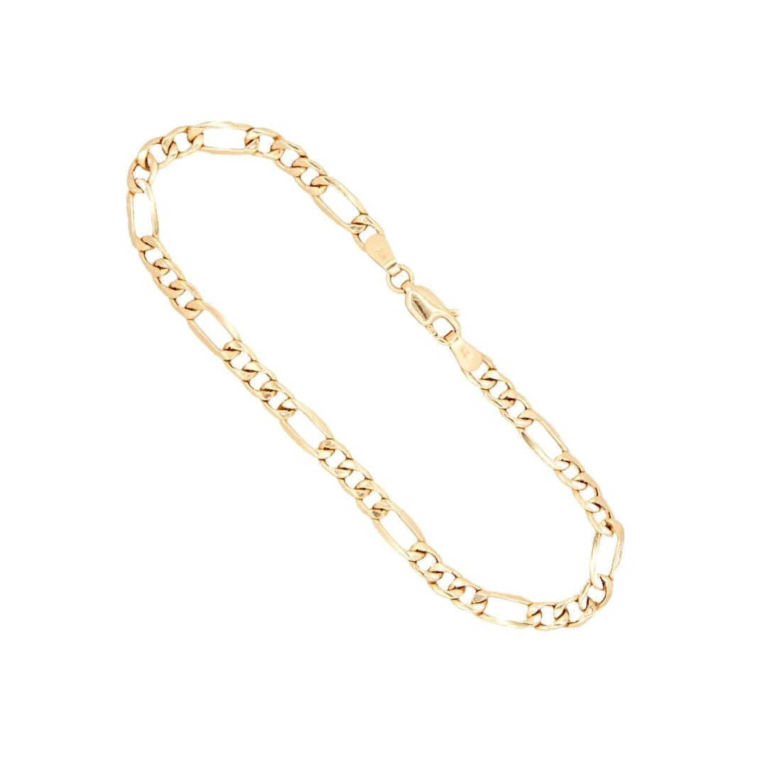 14k Yellow Gold Figaro Chain Bracelet 8 Inches, 4MM - Image 2