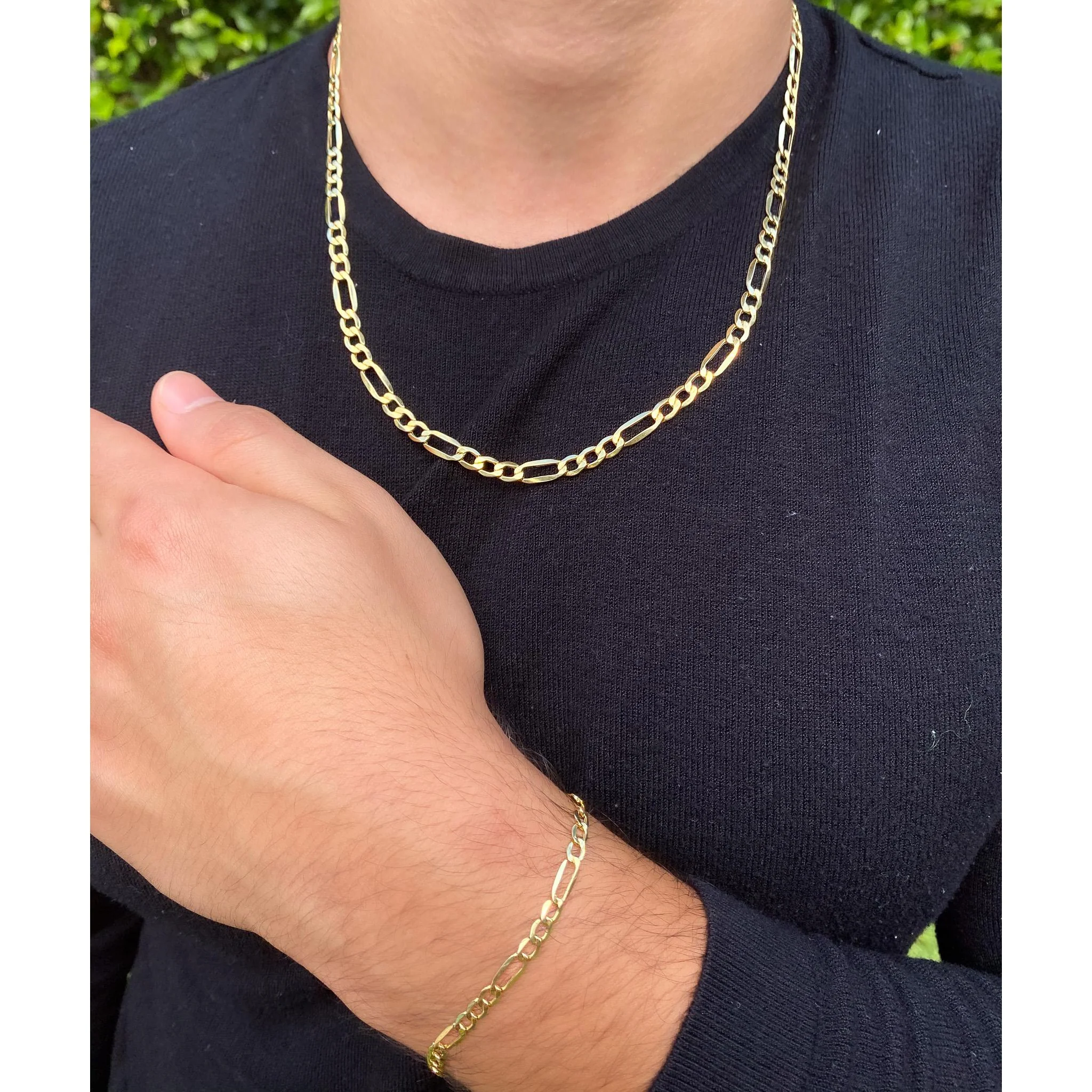 14k Yellow Gold Figaro Chain Bracelet 8 Inches, 4MM - Image 3