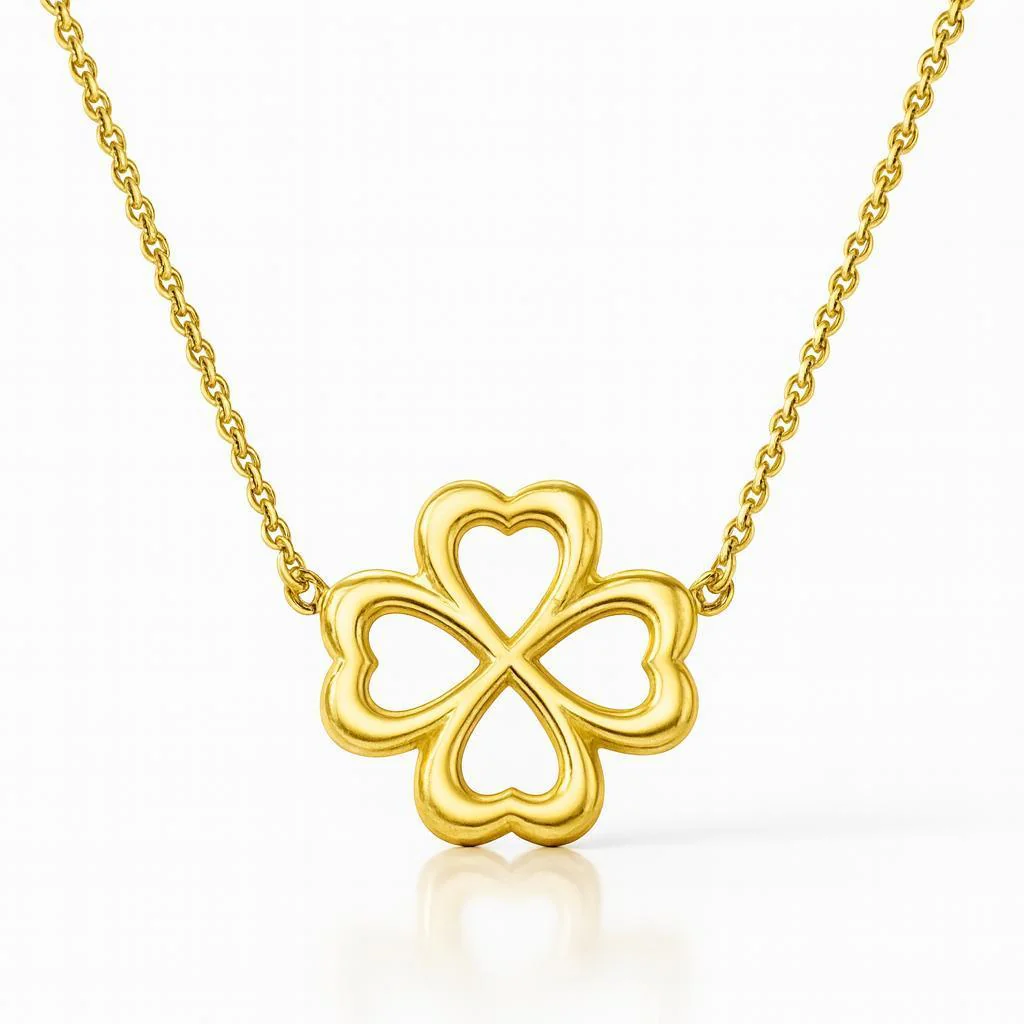 14K Yellow Gold Four Heart Clover Pendant Necklace