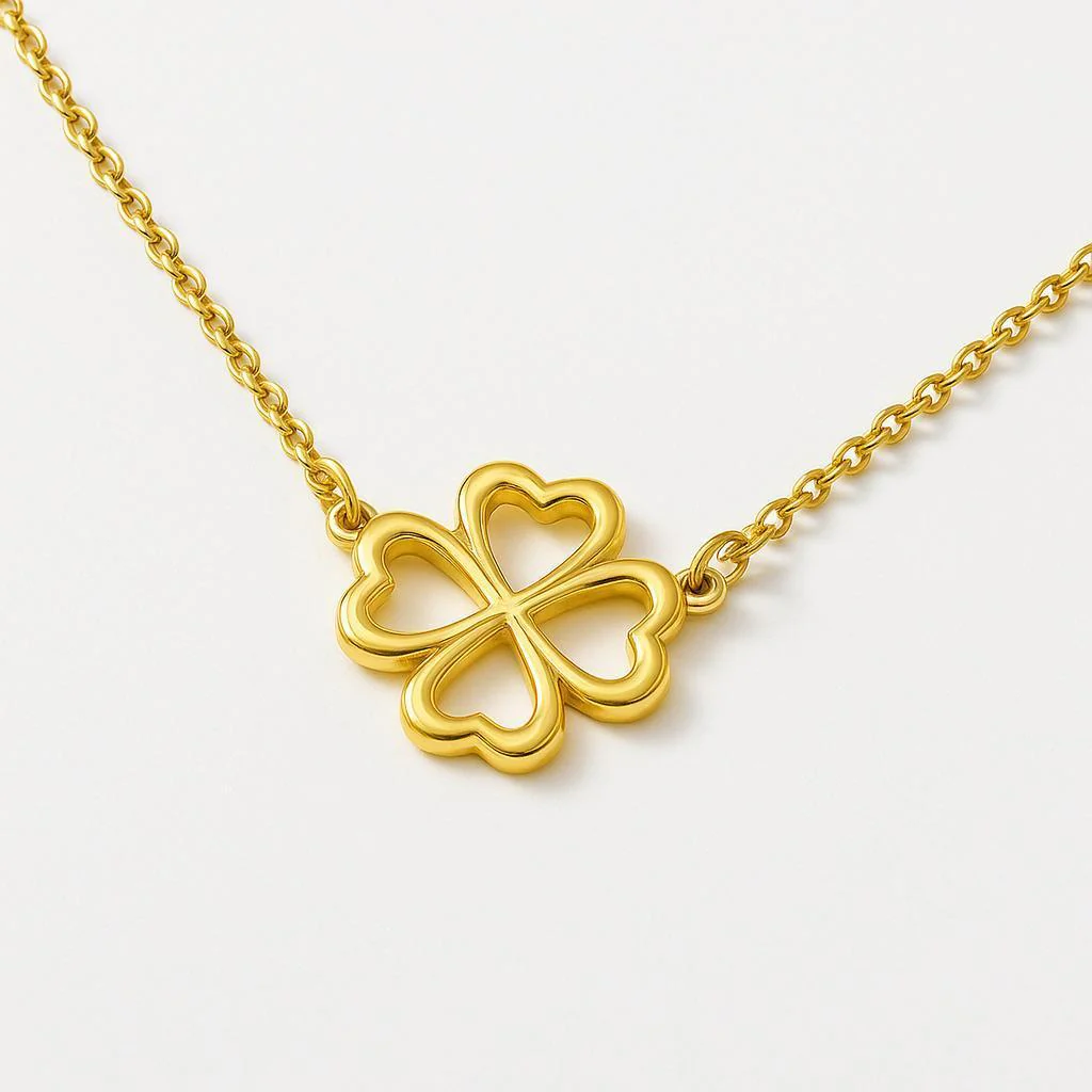 14K Yellow Gold Four Heart Clover Pendant Necklace - Image 2