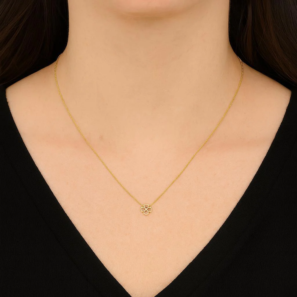 14K Yellow Gold Four Heart Clover Pendant Necklace - Image 4