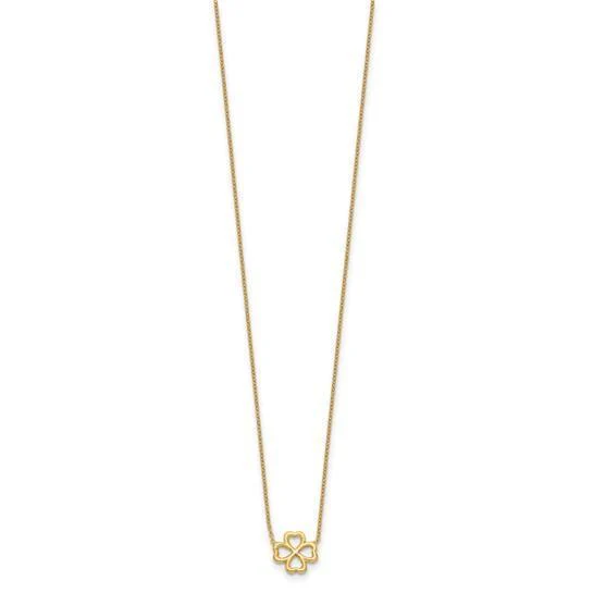 14K Yellow Gold Four Heart Clover Pendant Necklace - Image 5