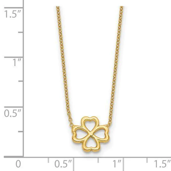14K Yellow Gold Four Heart Clover Pendant Necklace - Image 7