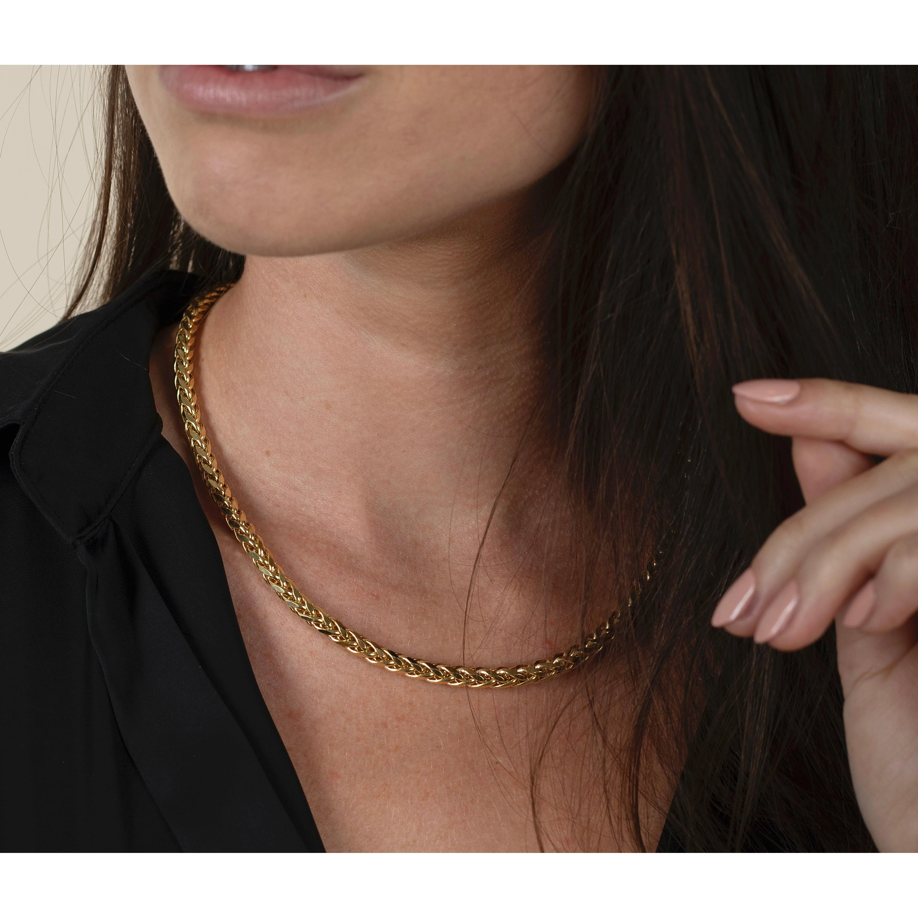14K Yellow Gold Franco Spiga Link Necklace 4.8MM 18-20 Inches - Image 3