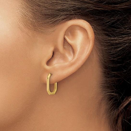 14K Yellow Gold Geometric Polished Hinged Hoop Earrings - Image 3