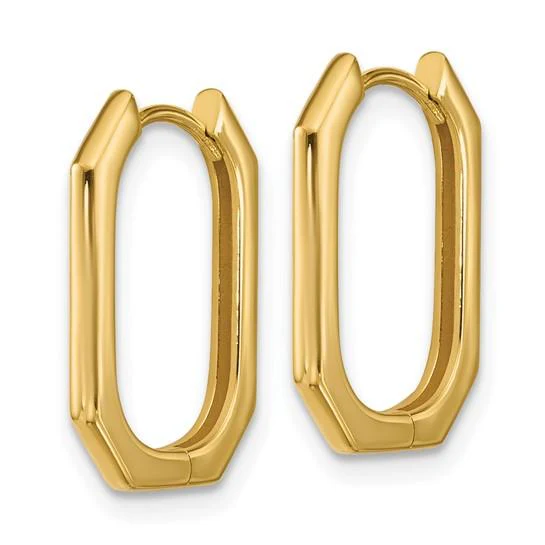 14K Yellow Gold Geometric Polished Hinged Hoop Earrings - Image 6