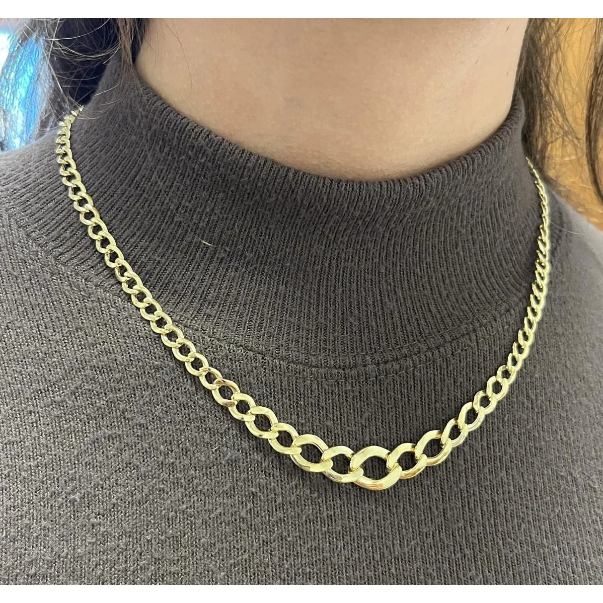 14K Yellow Gold Graduated Flat Curb Link Chain Necklace | 11MM - Image 3