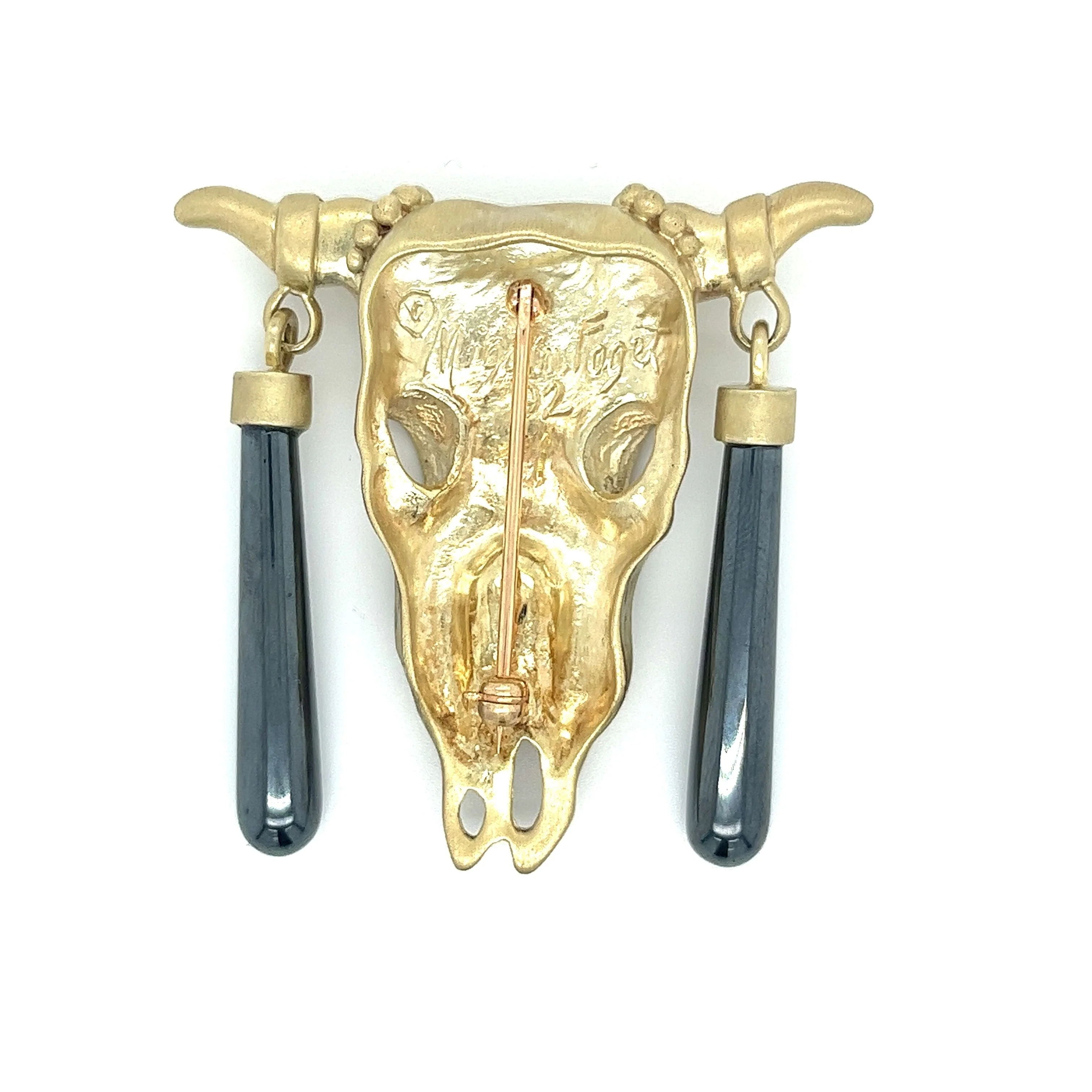 Vintage 14K Brushed Yellow Gold MIGNON FAGET signed Dead Bull Brooch or Pendant - Image 3
