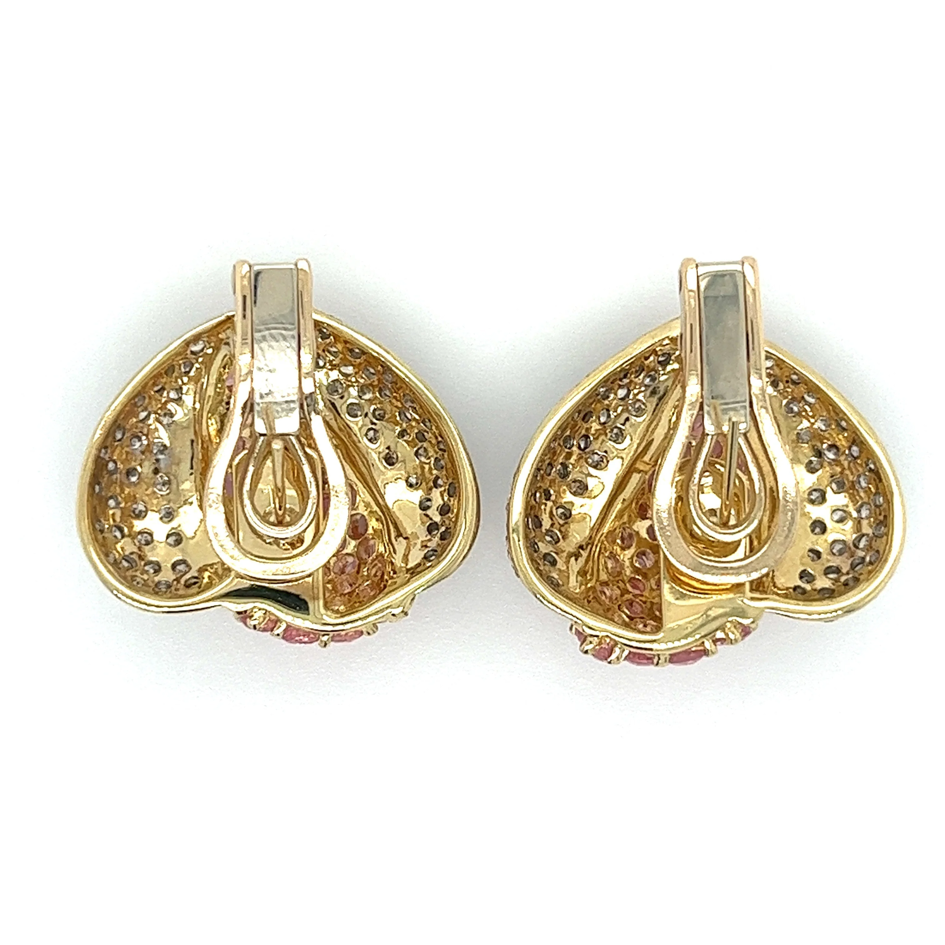 14K Gold Pink Sapphire and Diamond Heart Shaped Cluster Clip On Earrings - Image 3
