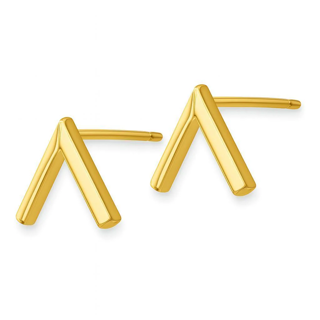 14K Yellow Gold V Shape Stud Earrings On Push Backs - Image 2