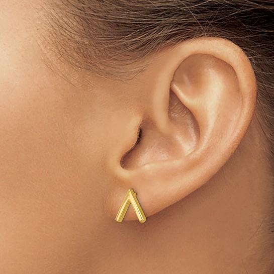 14K Yellow Gold V Shape Stud Earrings On Push Backs - Image 4