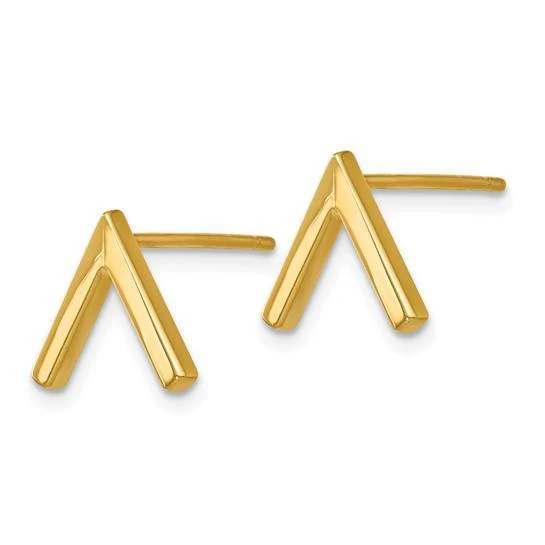 14K Yellow Gold V Shape Stud Earrings On Push Backs - Image 5