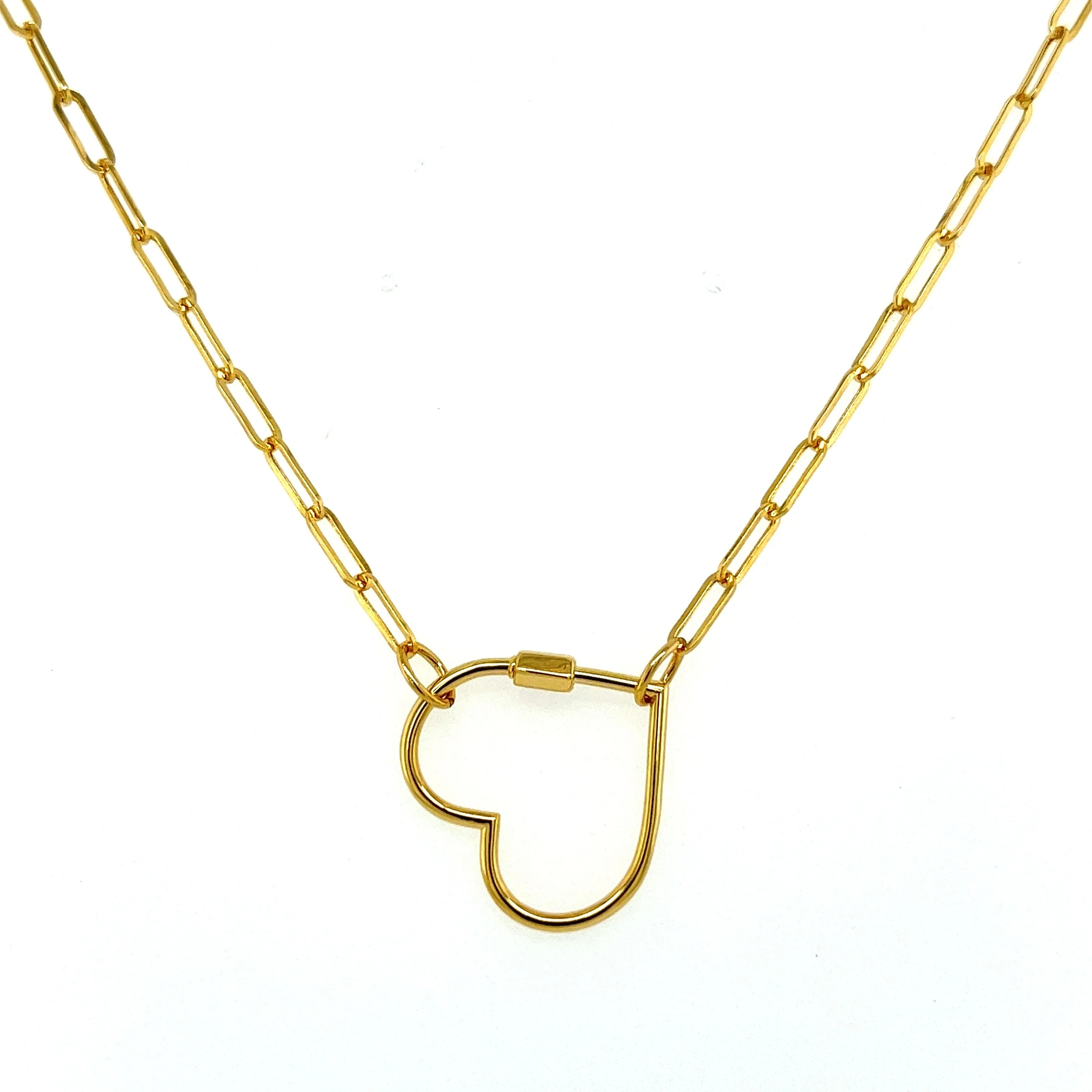 14Kt Real Gold Heart Charm Necklace With Paper Clip Chain - Image 3