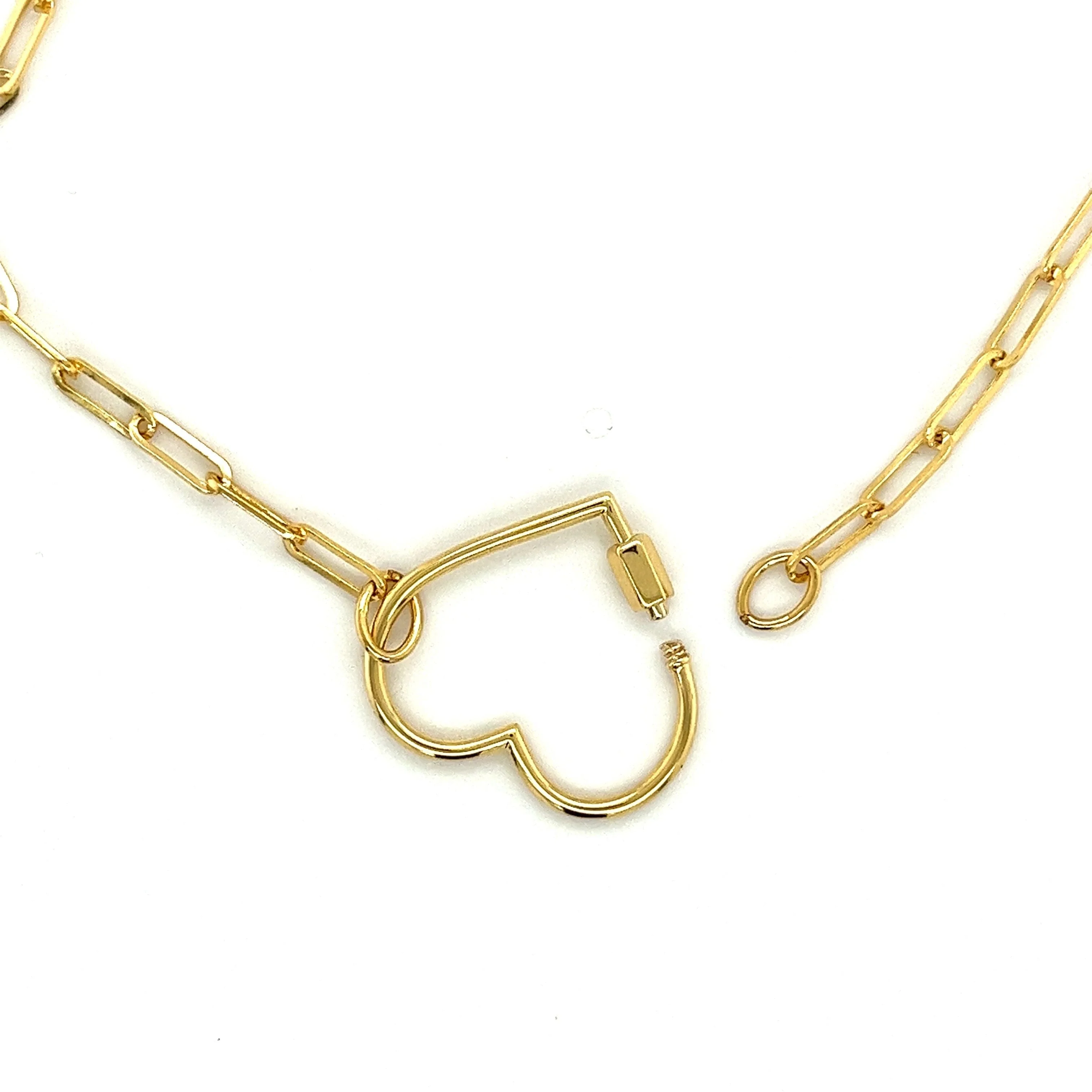 14Kt Real Gold Heart Charm Necklace With Paper Clip Chain - Image 4