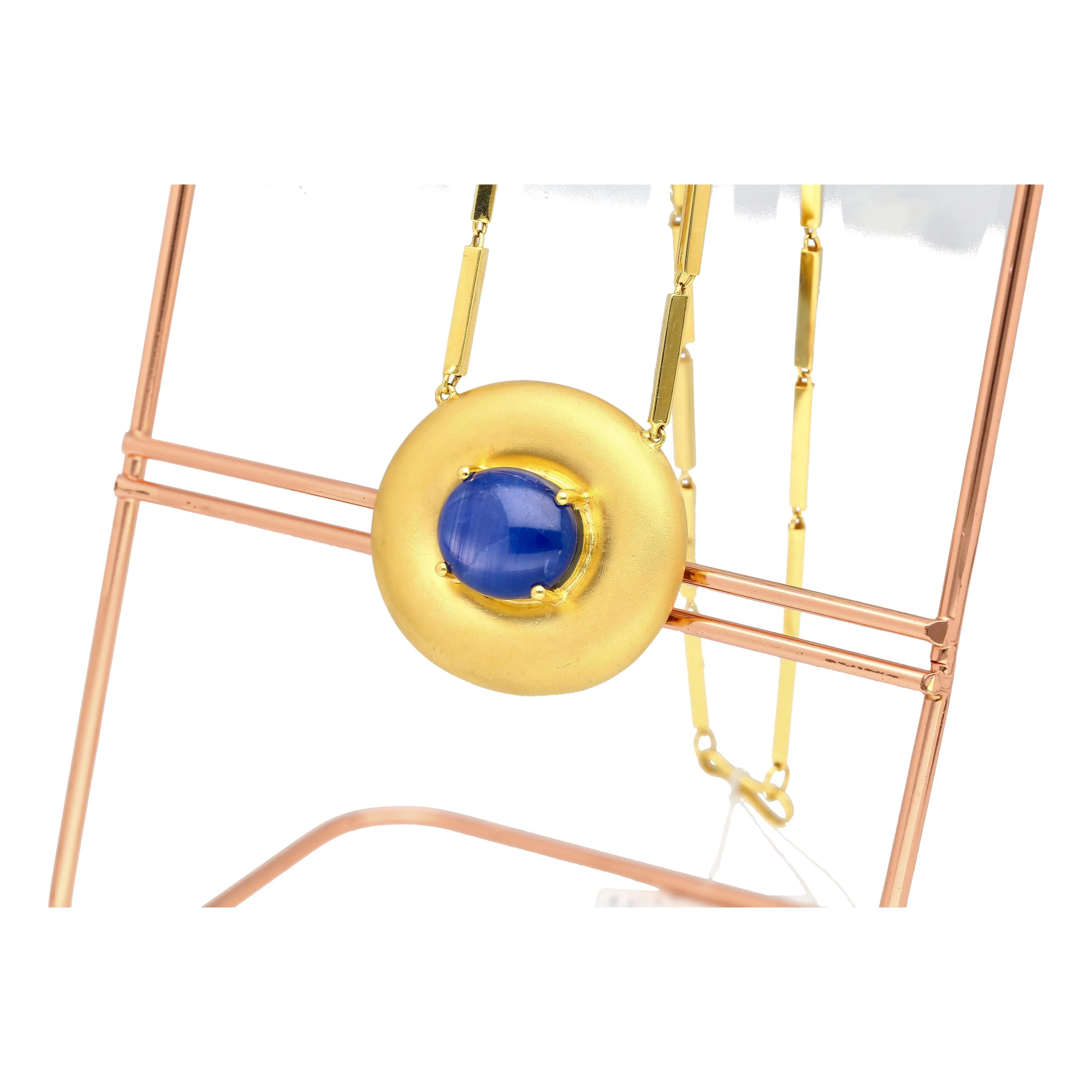 15.15 Carat Blue Star Sapphire 18K & 22K Bar Link Chain Retro Pendant Necklace - Image 5