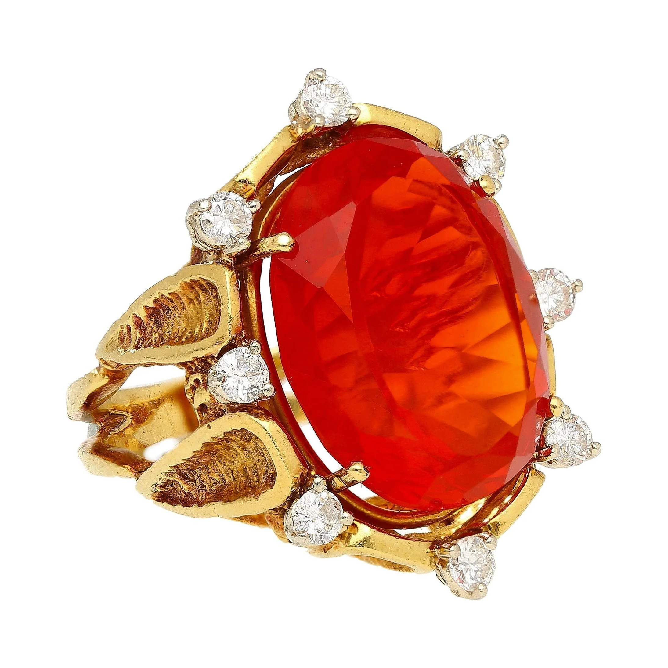 15.53 Carat Vintage Mexican Opal Diamond 18K Gold Split Shank Ring - Image 4