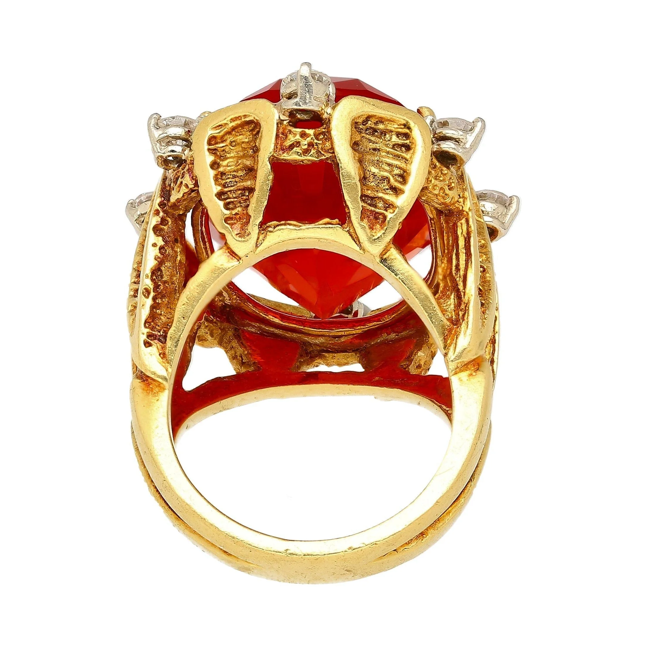 15.53 Carat Vintage Mexican Opal Diamond 18K Gold Split Shank Ring - Image 5