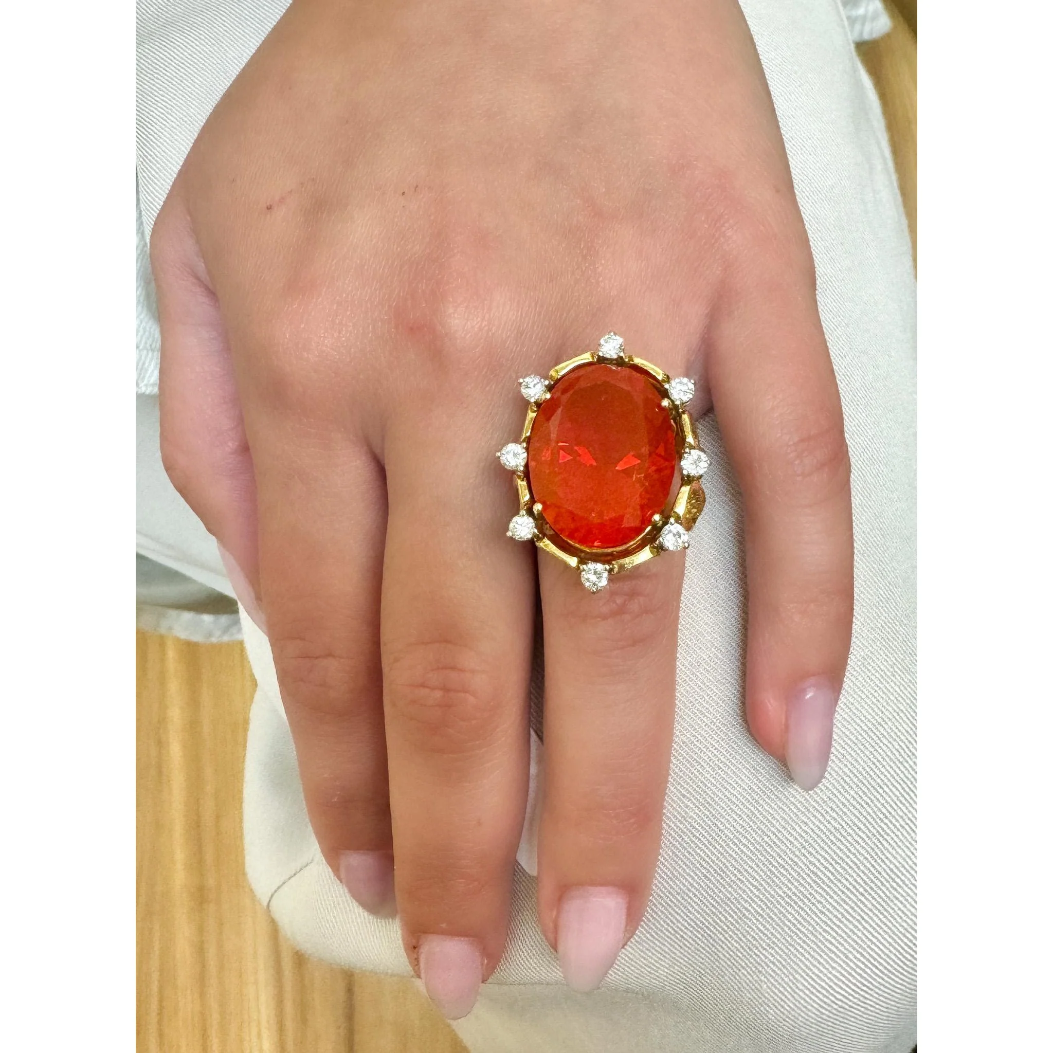 15.53 Carat Vintage Mexican Opal Diamond 18K Gold Split Shank Ring - Image 7