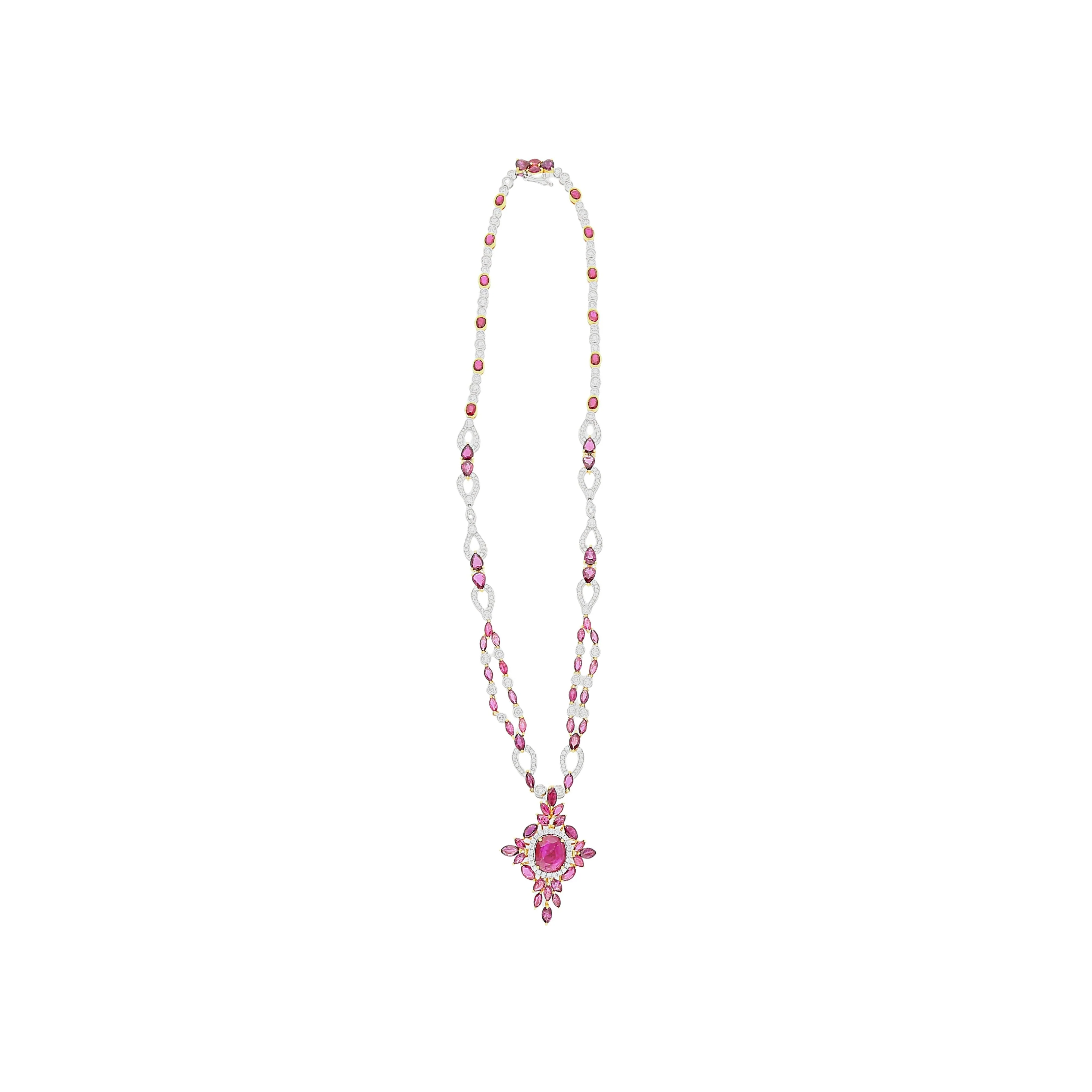 15.66 Carat Ruby & 3.17 Carat Diamond Cross Pendant Necklace 18K Solid Gold - Image 3