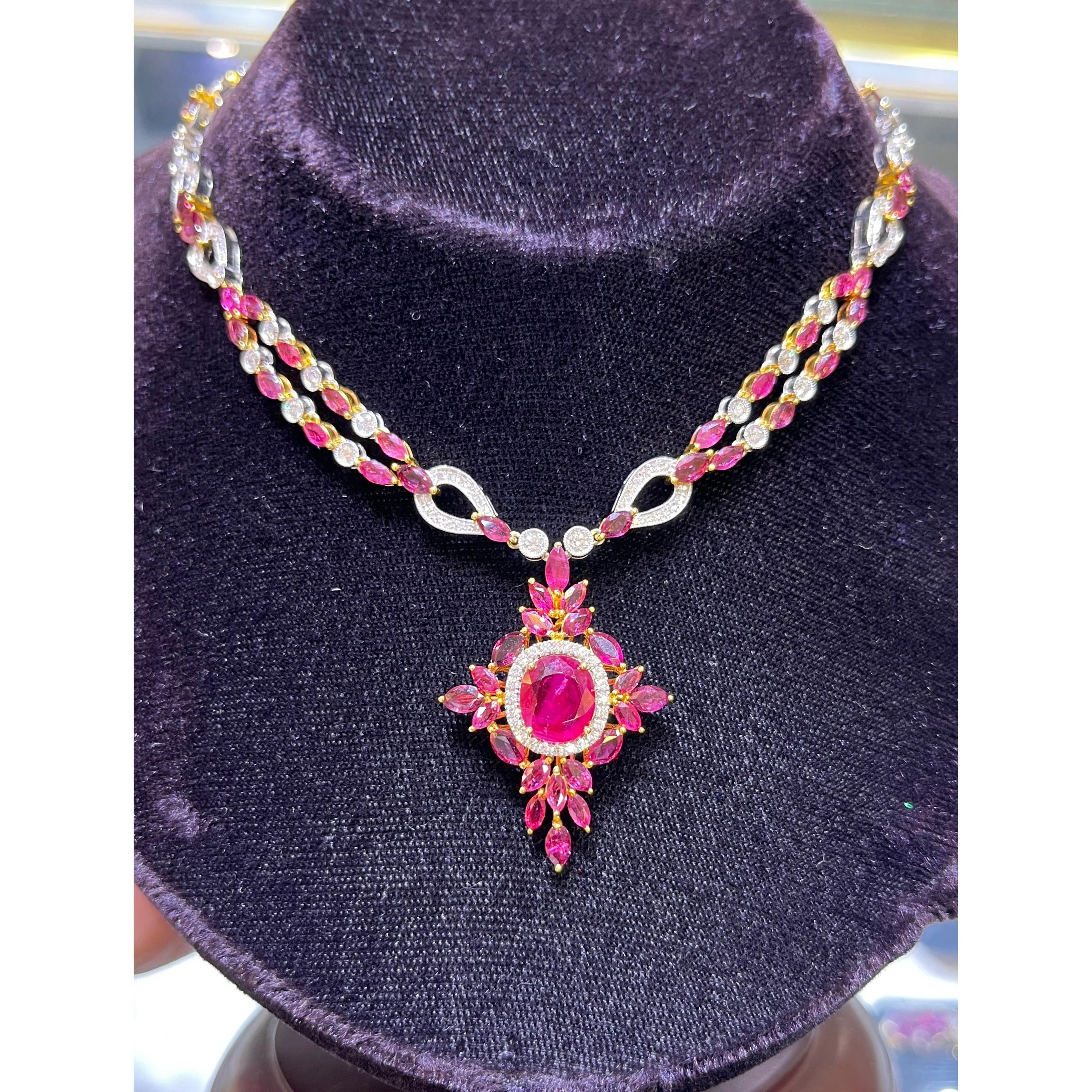 15.66 Carat Ruby & 3.17 Carat Diamond Cross Pendant Necklace 18K Solid Gold - Image 4