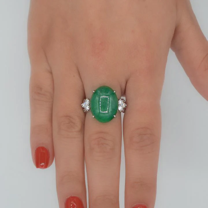 Certified 15 Carat Jadeite Jade A Fei Cui and Diamond Split Platinum Ring - Image 6