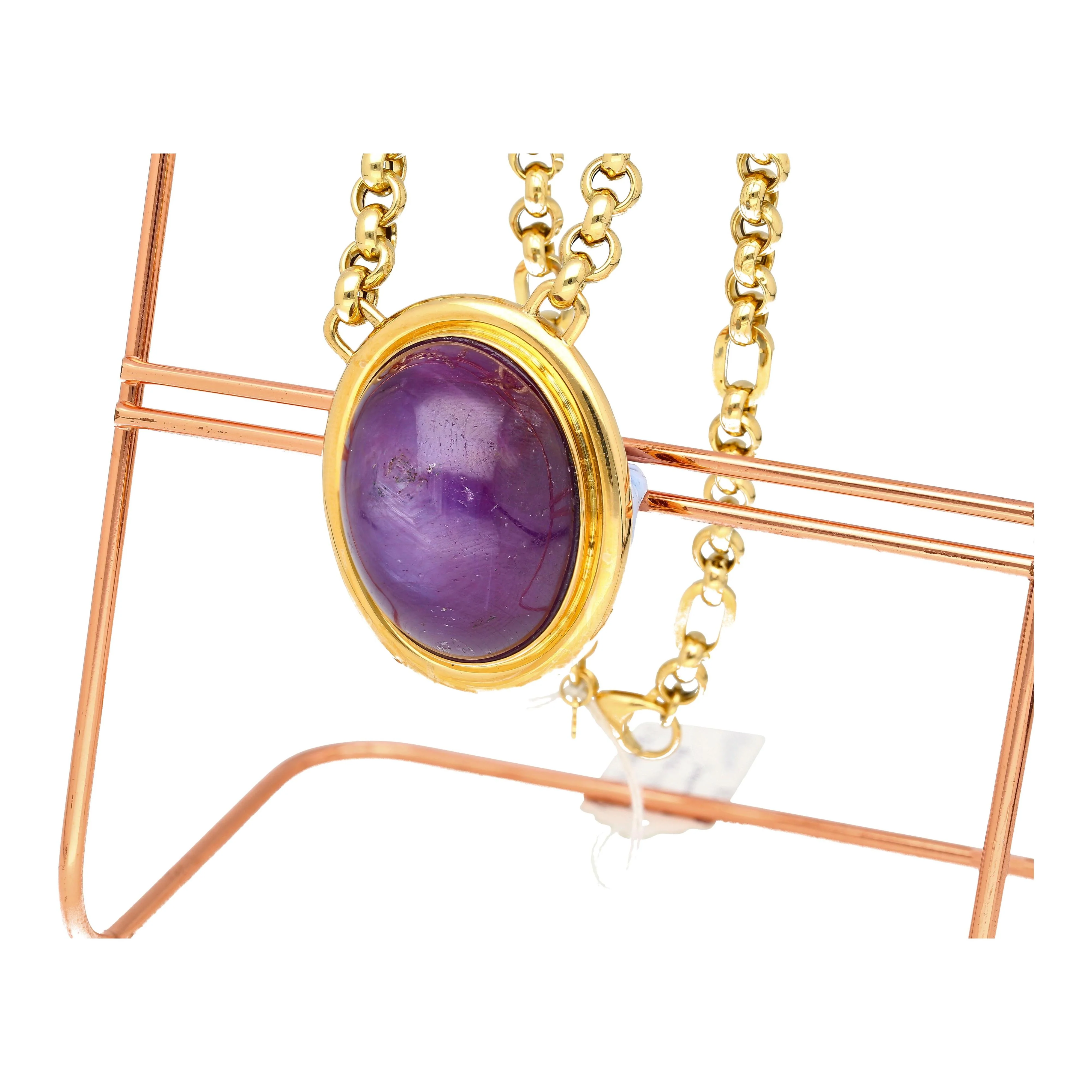 155.48 Carat No-Heat Purple Star Ruby 18K Gold Bezel Pendant Necklace - Image 4